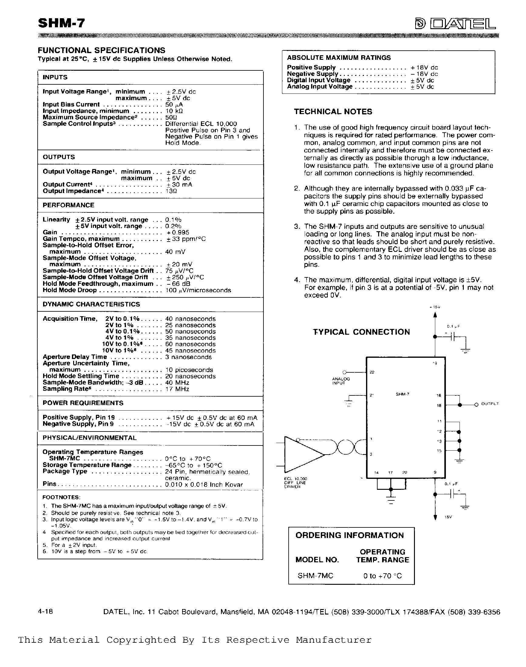 Datasheet SHM-7 - VIDEO SPEED SAMPLE HOLD page 2