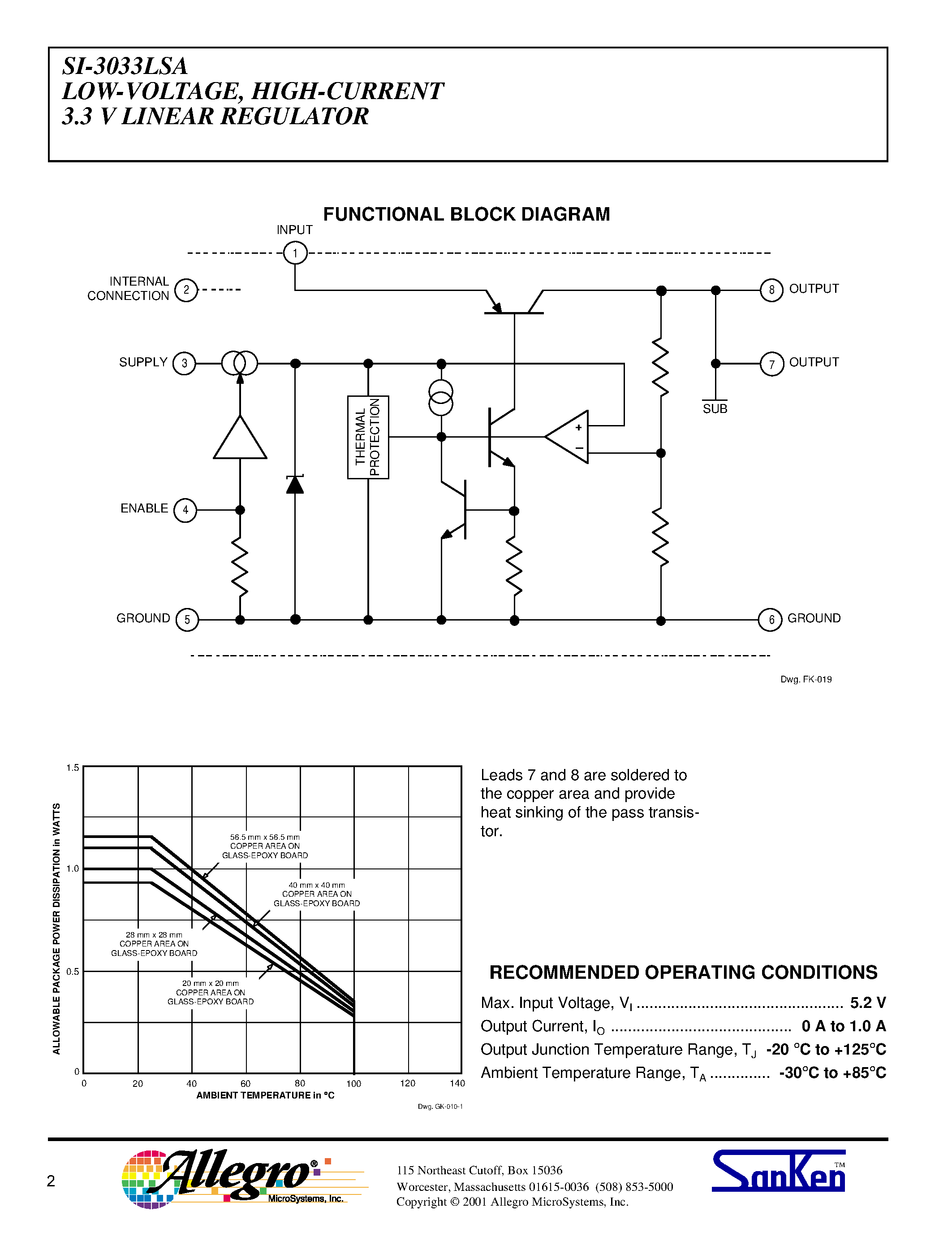 Даташит SI-3033LSA - LOW-VOLTAGE/ HIGH-CURRENT 3.3 V LINEAR REGULATOR страница 2
