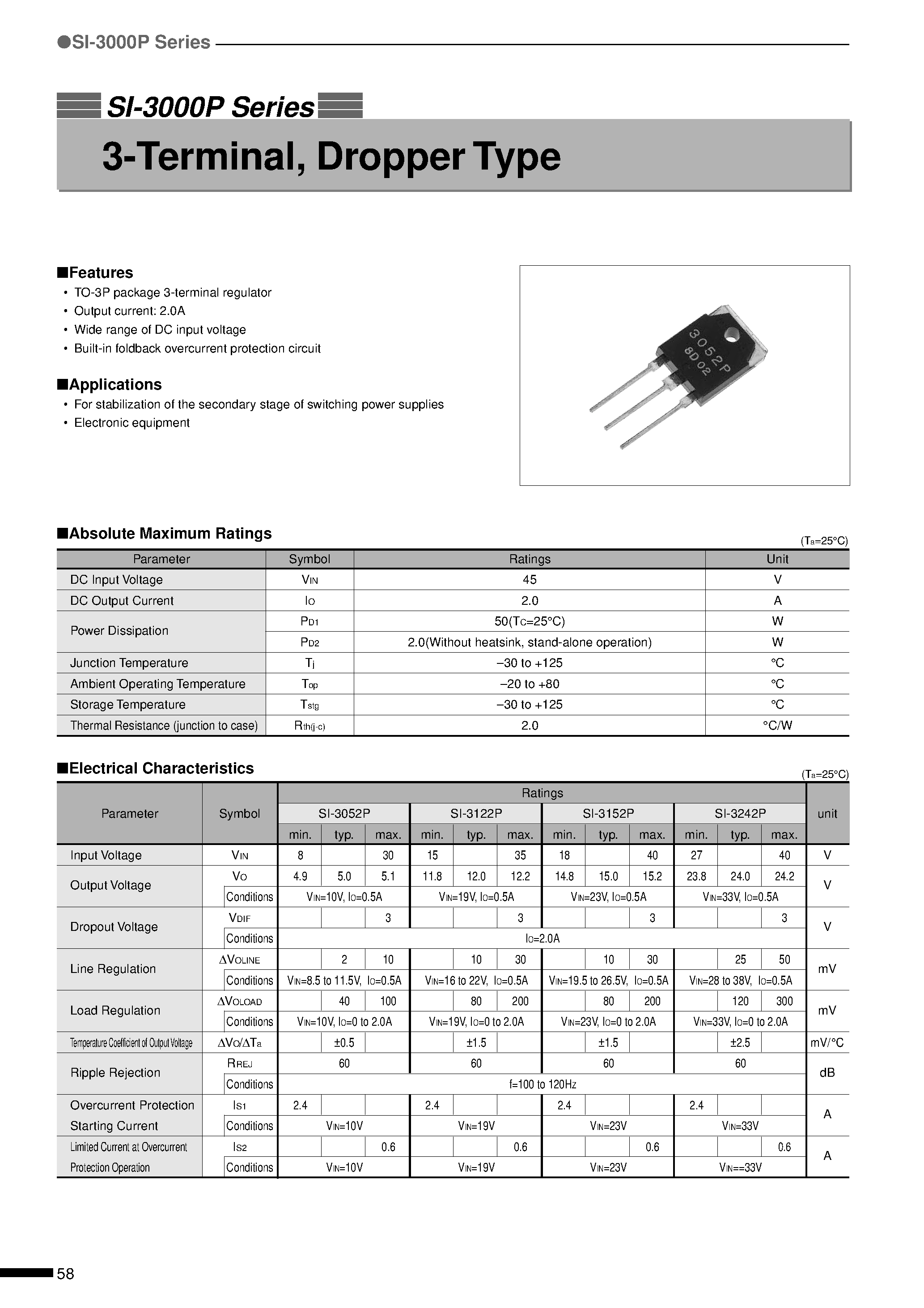 Datasheet SI-3052P - 3-Terminal/ Dropper Type page 1