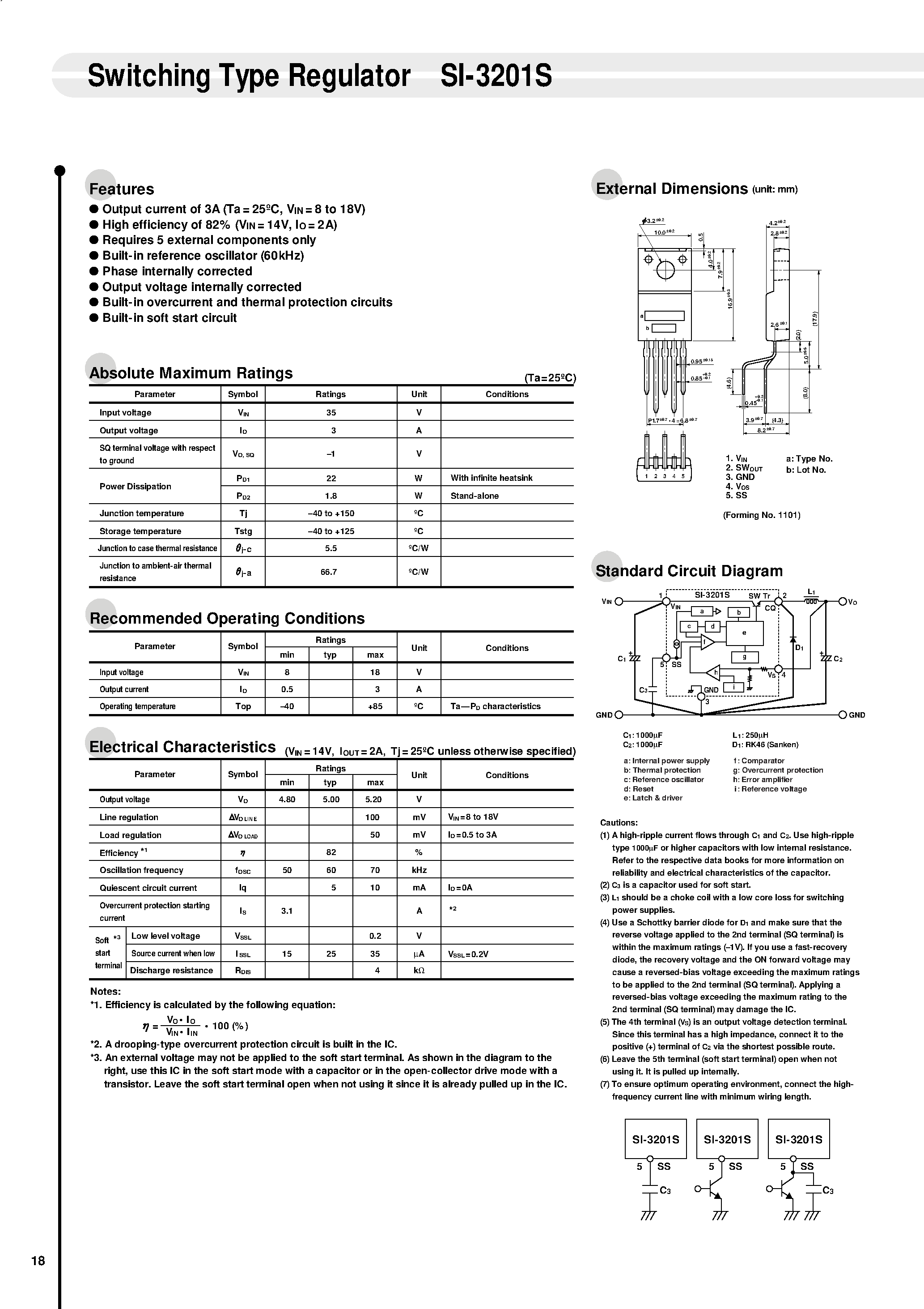 Datasheet SI-3201S page 1 Datasheet SI-3201S - Switching Type Regulator page 1