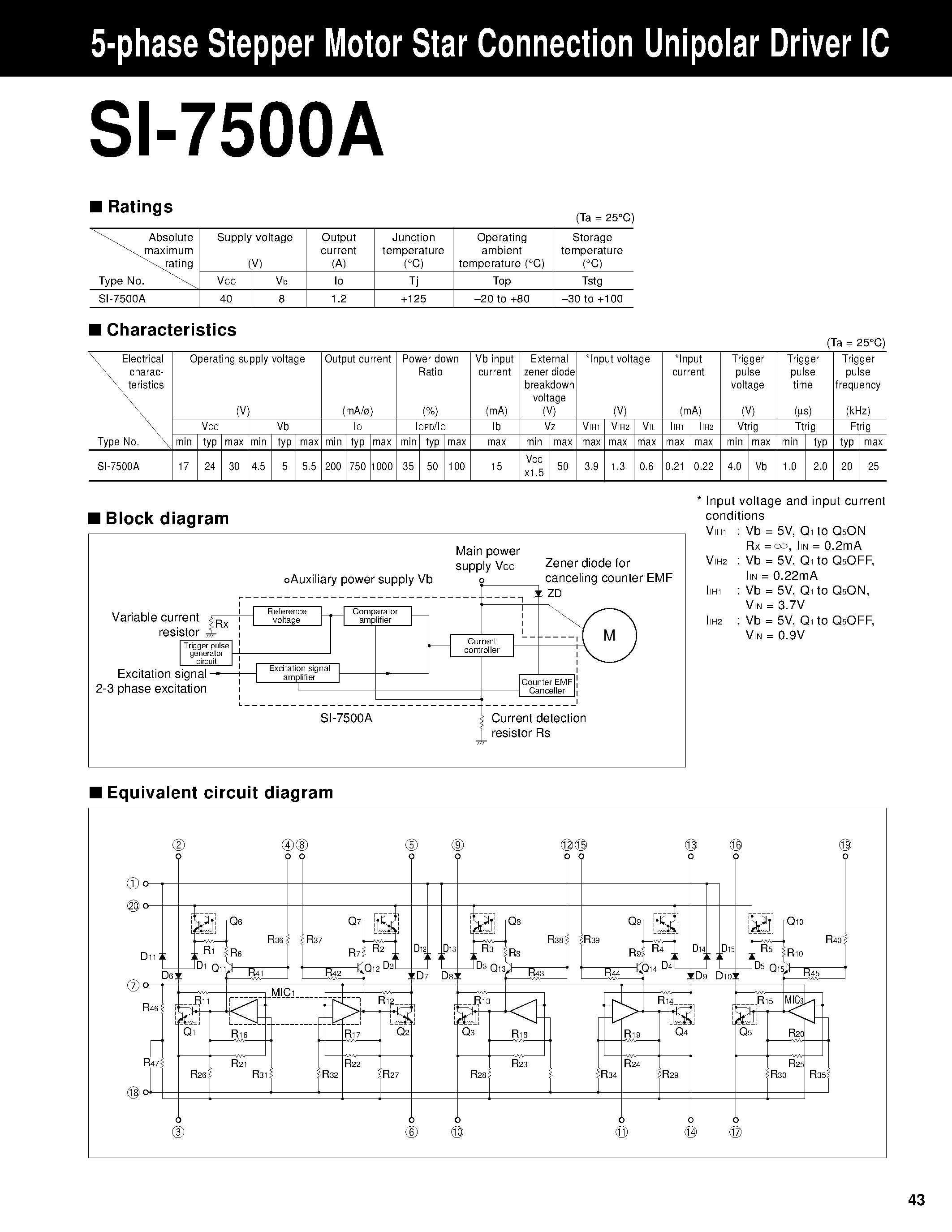 Даташит SI-7500 - 5-phase Stepper Motor Star Connection Unipolar Driver IC страница 1