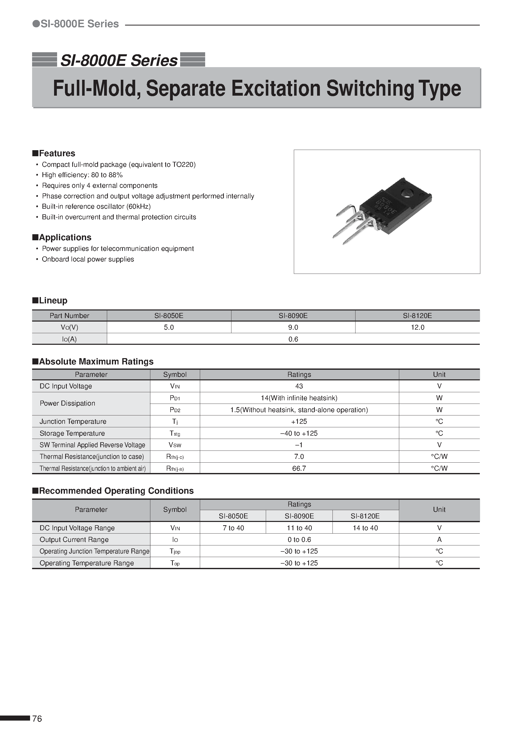 Datasheet SI-8120E - Full-Mold/ Separate Excitation Switching Type page 1