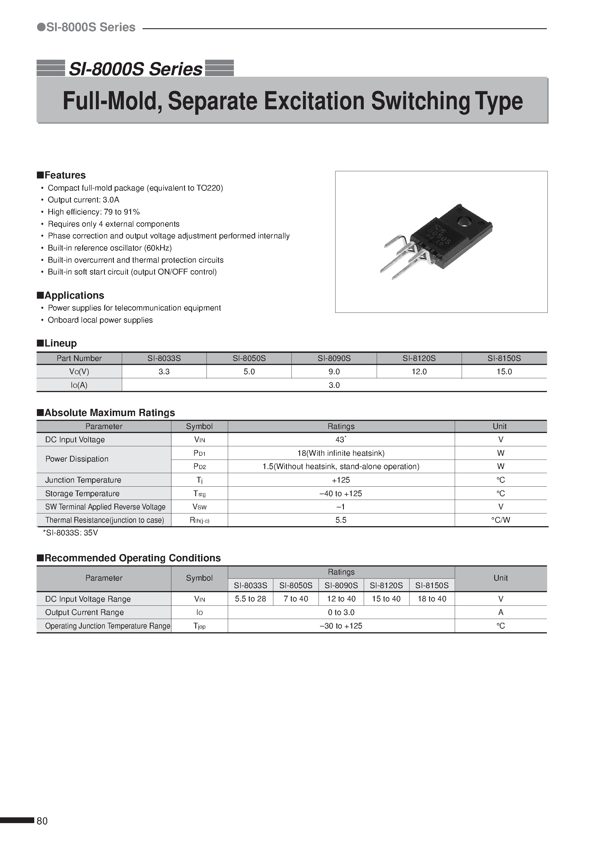 Datasheet SI-8120S - Full-Mold/ Separate Excitation Switching Type page 1