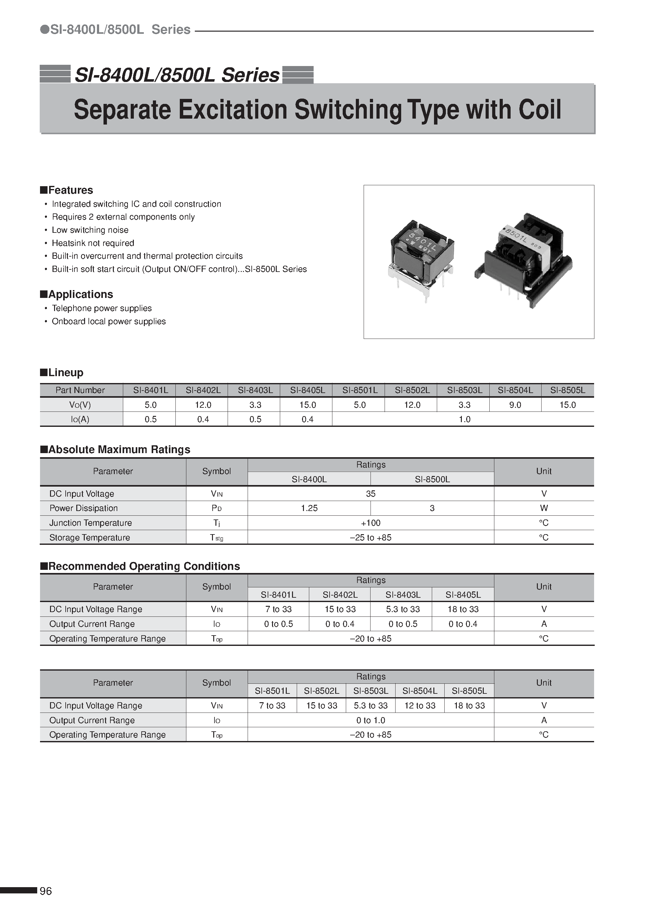 Datasheet SI-8403L page 1 Datasheet SI-8403L - Separate Excitation Switching Type with Coil page 1