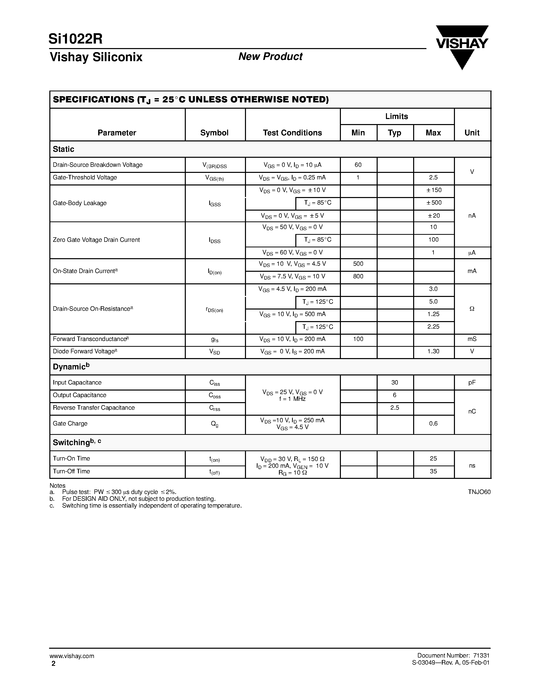Даташит на микросхему SI1022R страница 2 Даташит SI1022R - N-Channel 60-V (D-S) MOSFET страница 2