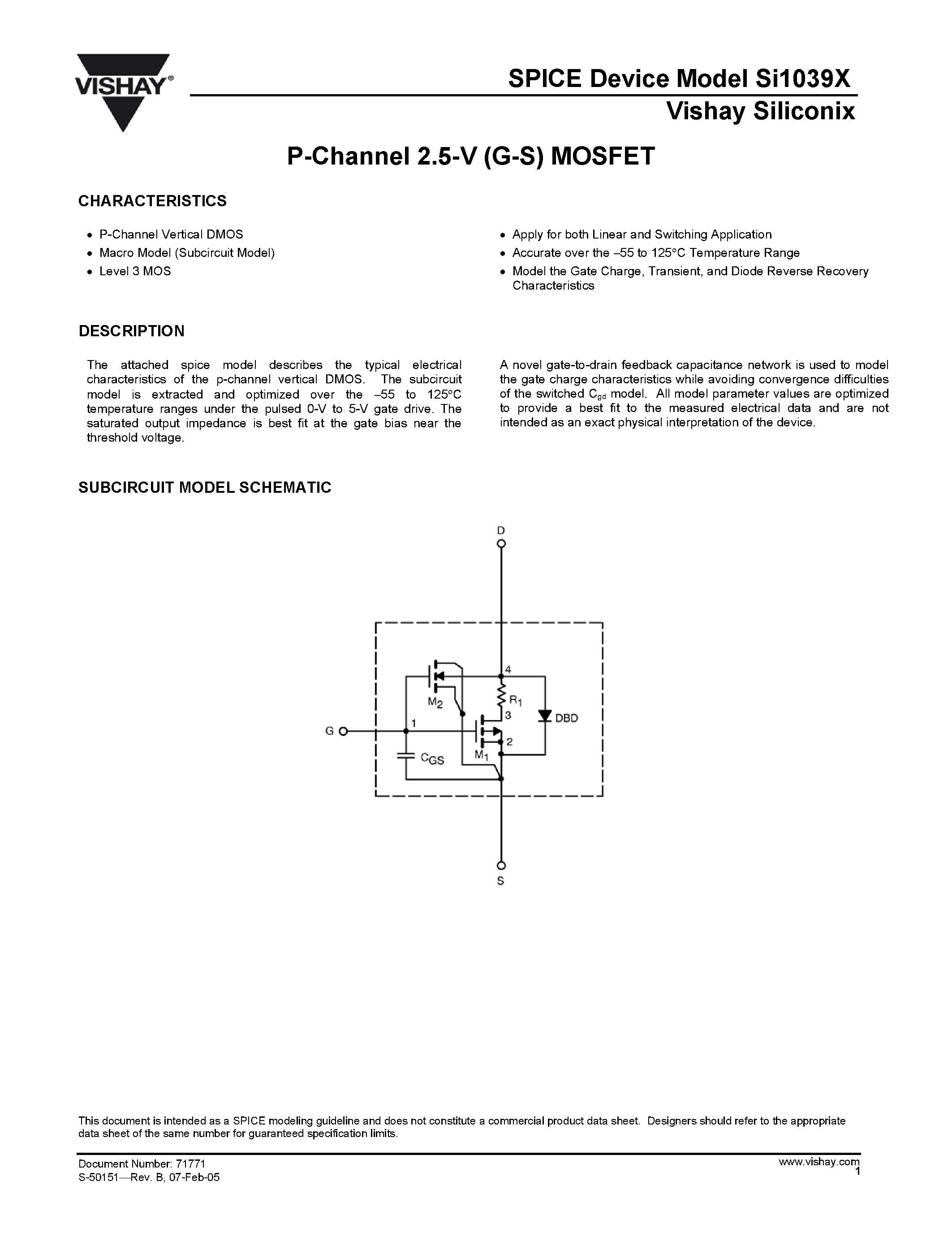 Datasheet Si1039X-T1 page 1 Datasheet Si1039X-T1 - P-Channel 1.8-V (G-S) MOSFET page 1