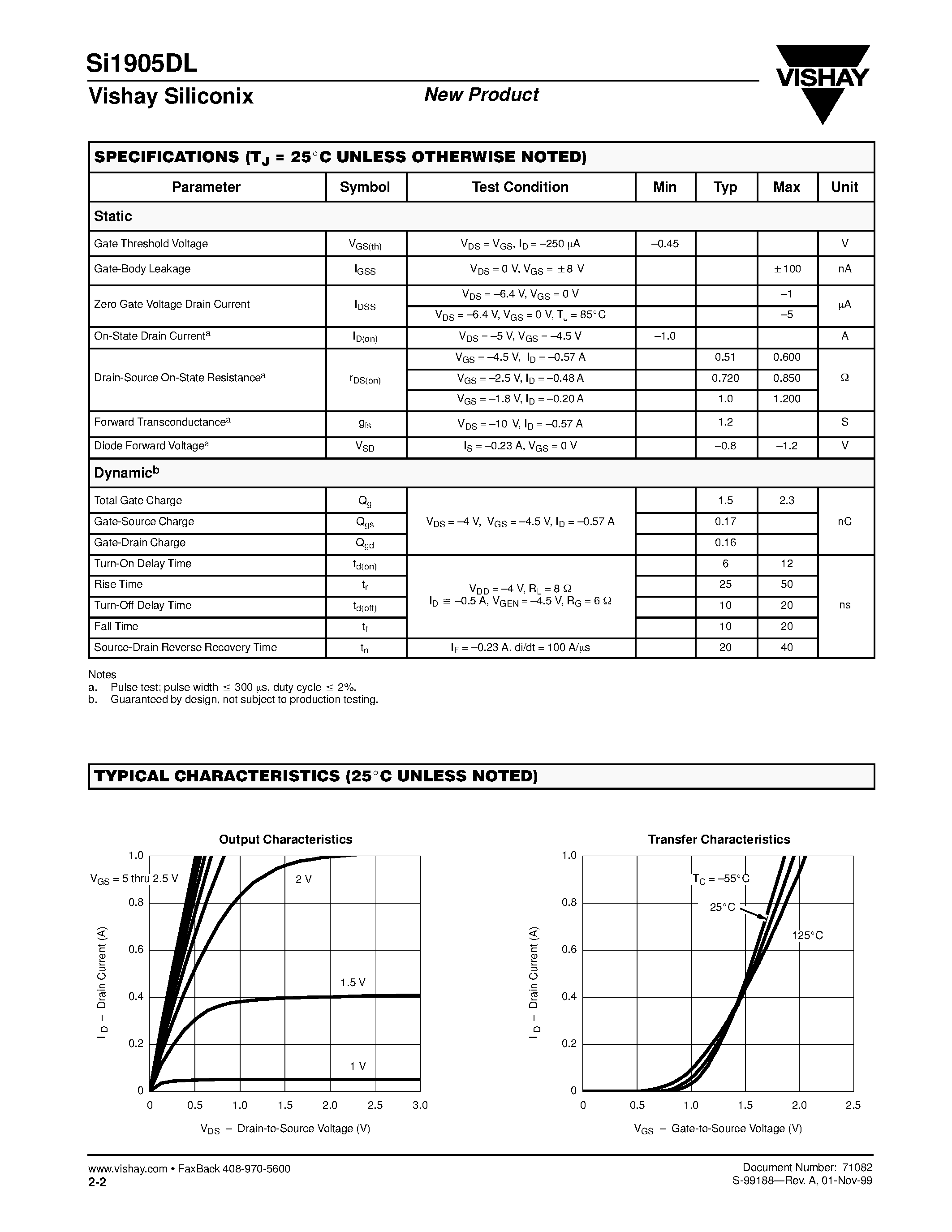 Даташит на микросхему SI1905DL страница 2 Даташит SI1905DL - Dual P-Channel 1.8-V (G-S) MOSFET страница 2