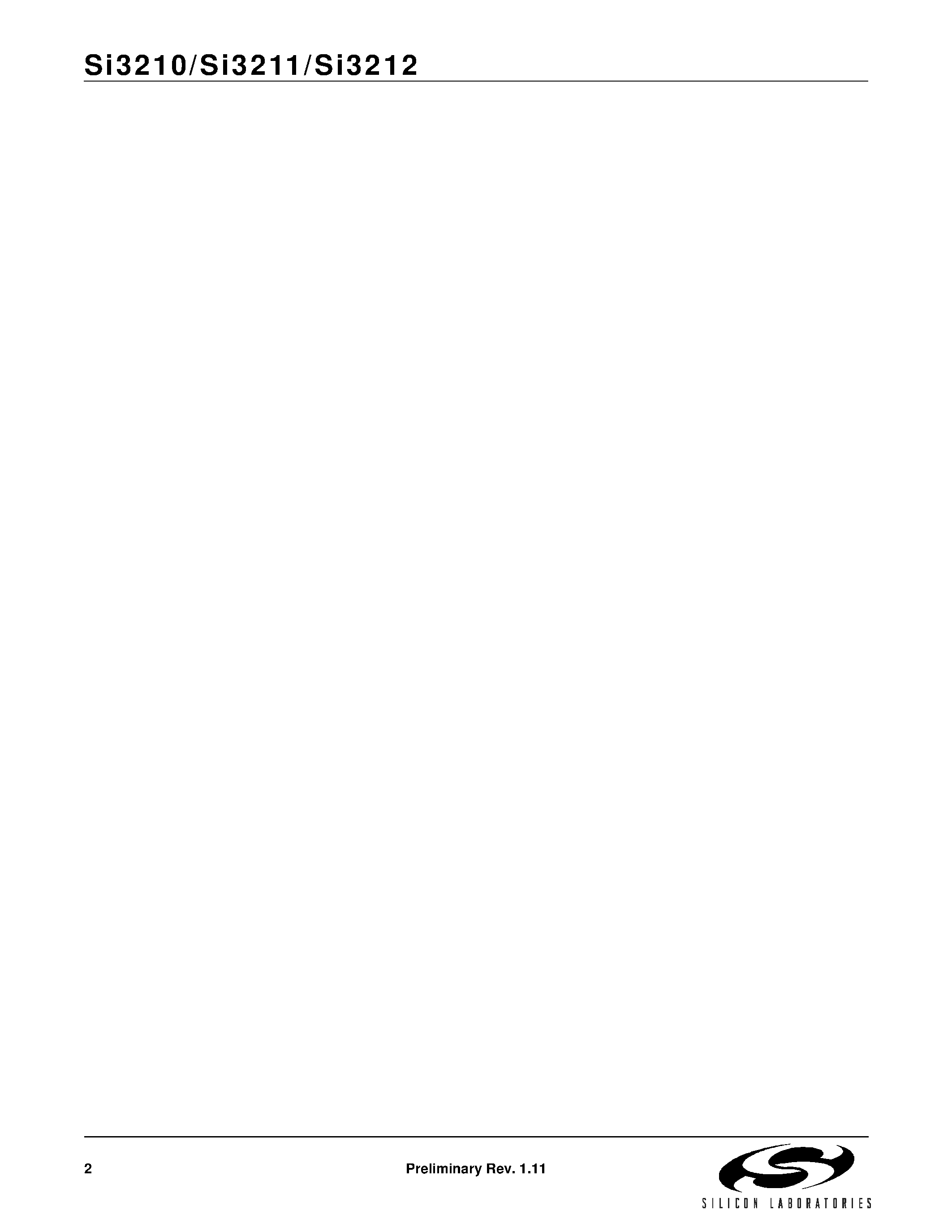 Datasheet SI3212-KT - PROSLIC PROGRAMMABLE CMOS SLIC/CODEC WITH RINGING/BATTERY VOLTAGE GENERATION page 2