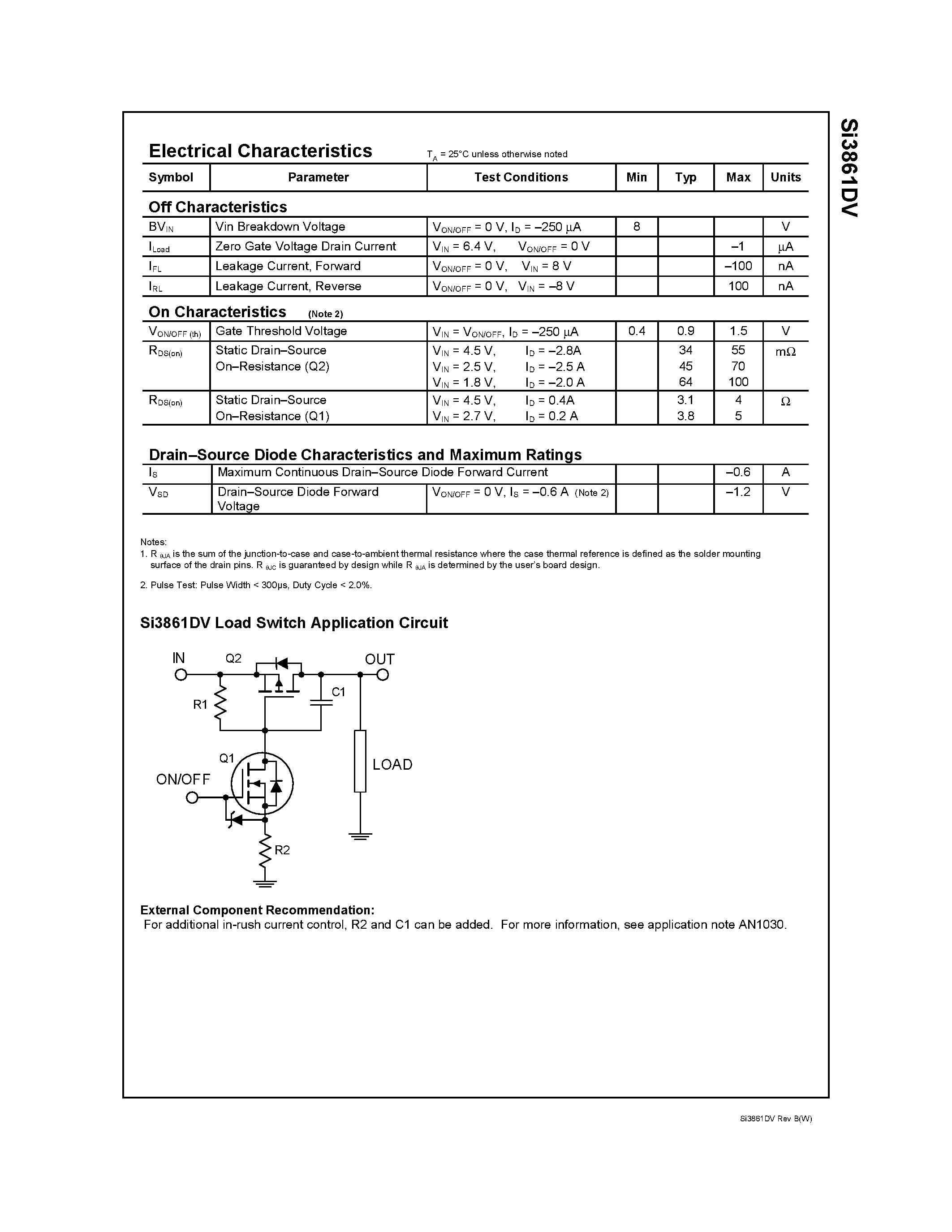 Datasheet SI3861 page 2 Datasheet SI3861 - Integrated Load Switch page 2