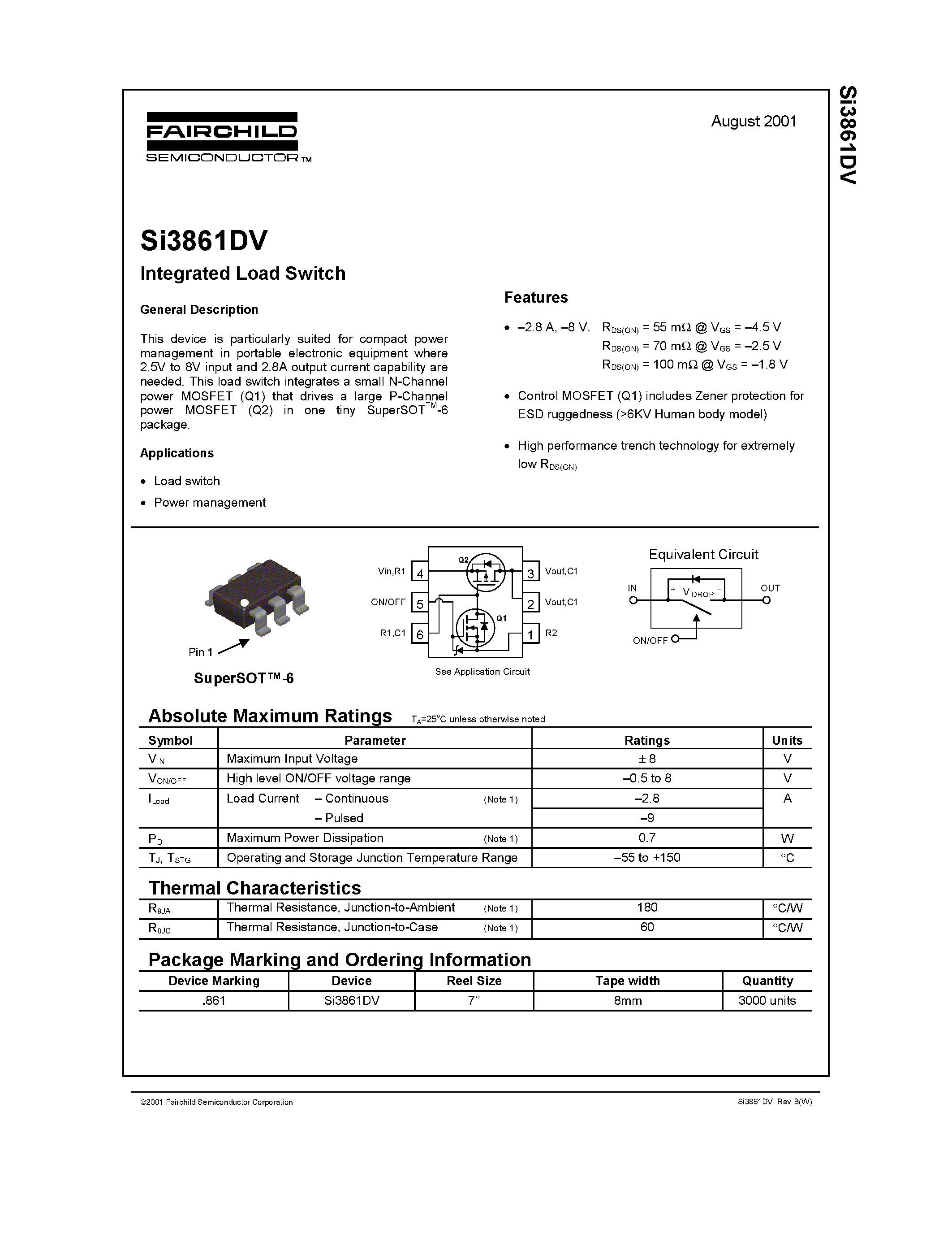 Datasheet SI3861DV page 1 Datasheet SI3861DV - Integrated Load Switch page 1