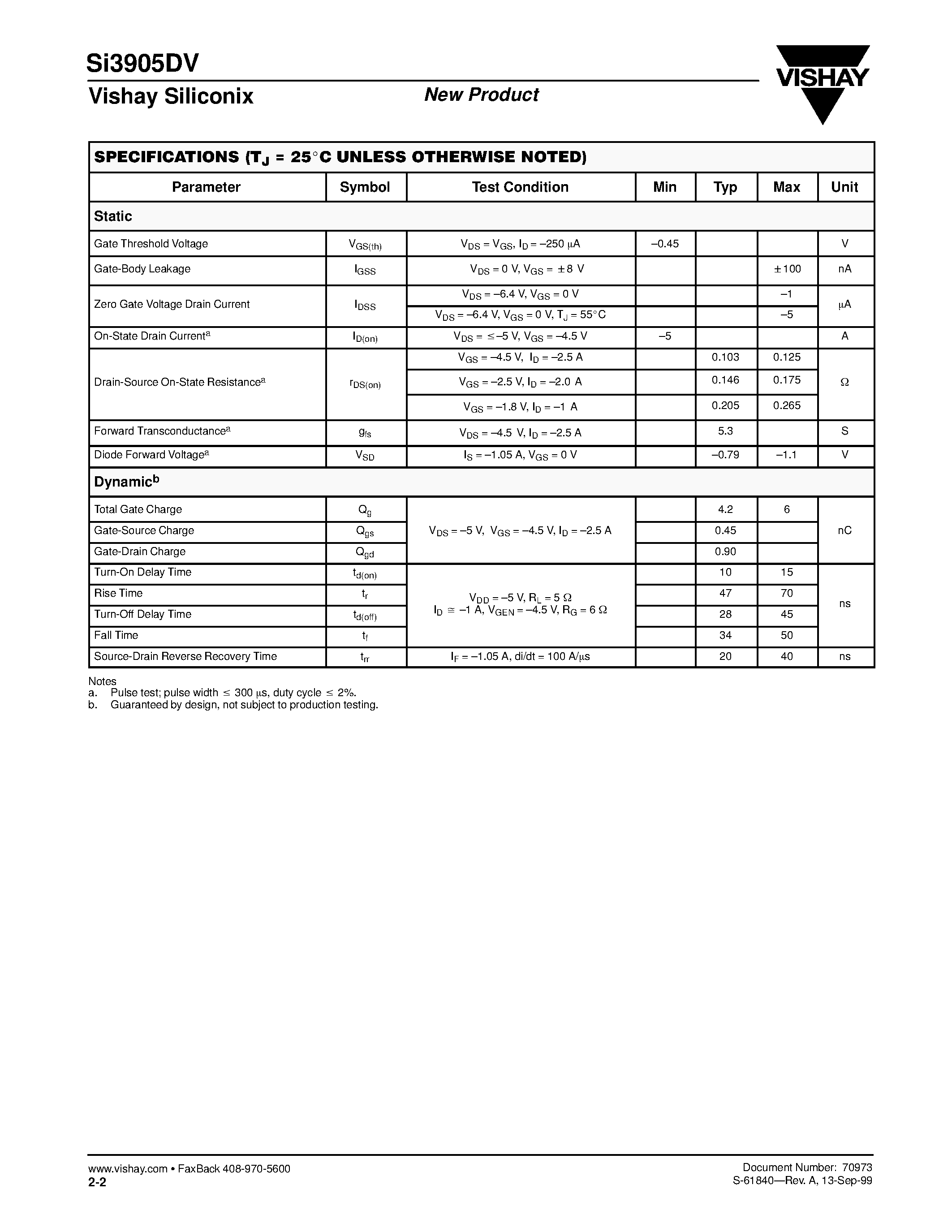 Даташит на микросхему SI3905DV страница 2 Даташит SI3905DV - Dual P-Channel 8-V (D-S) MOSFET страница 2