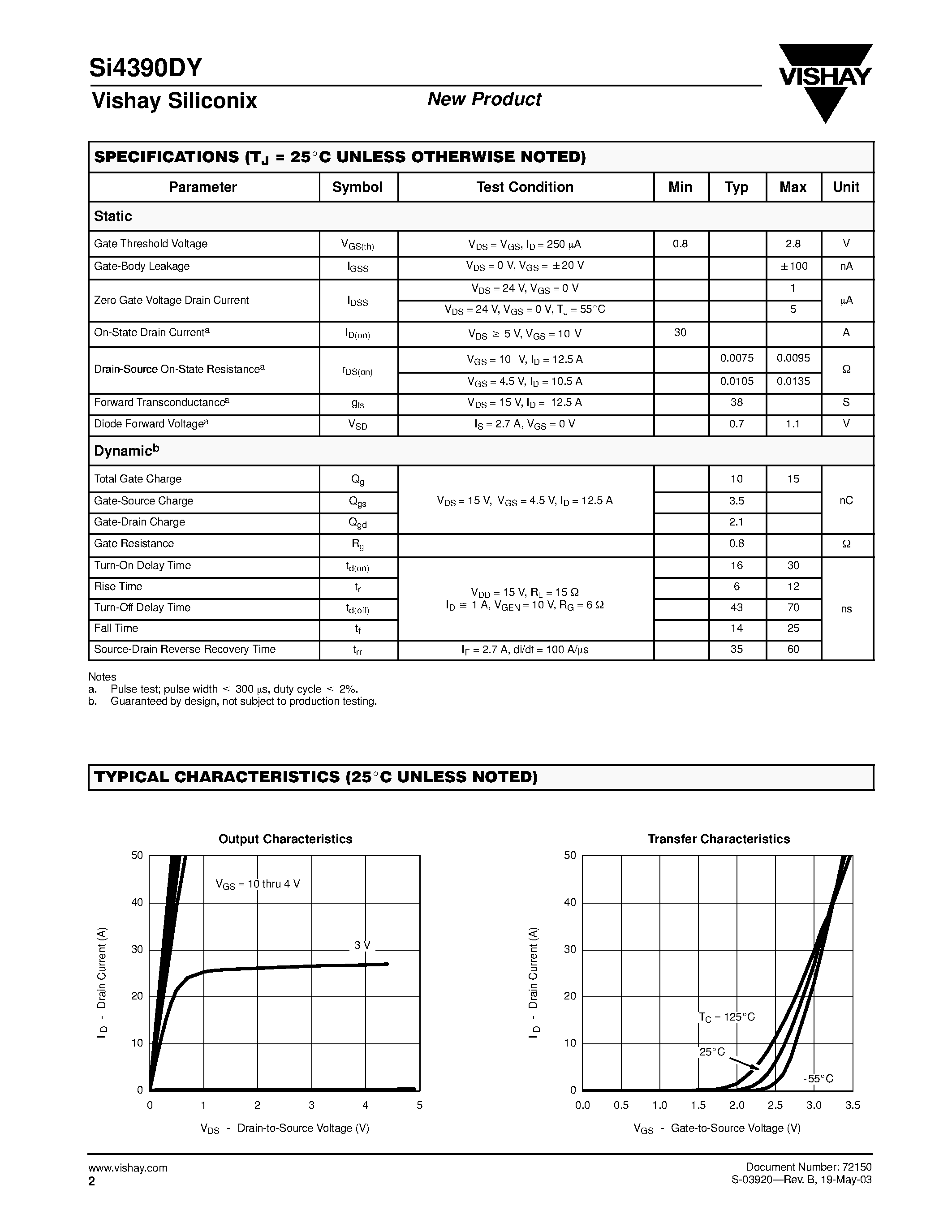 Datasheet SI4390DY - N-Channel Qg/ Fast Switching WFET page 2