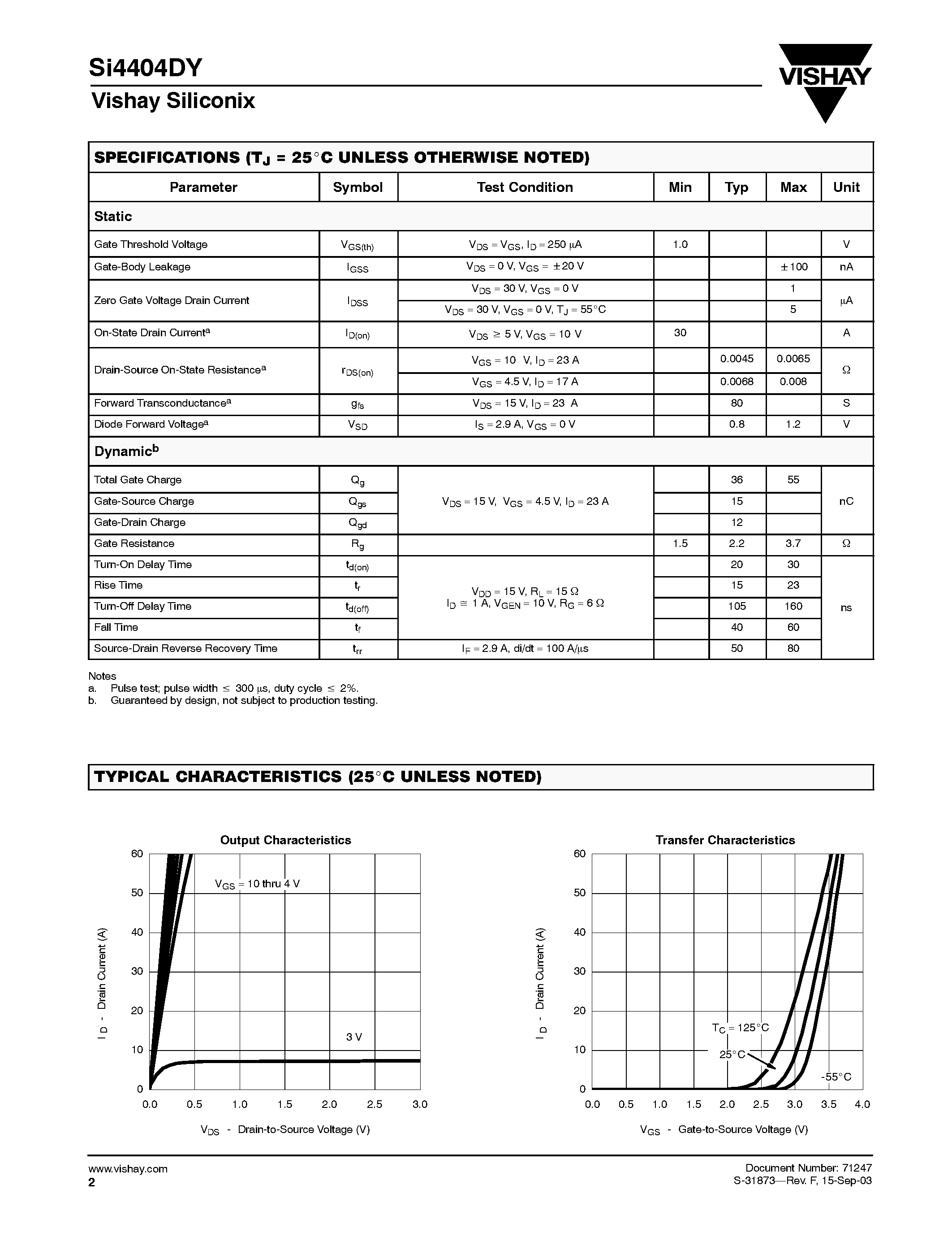 Даташит SI4404DY - N-Channel 30-V (D-S) MOSFET страница 2