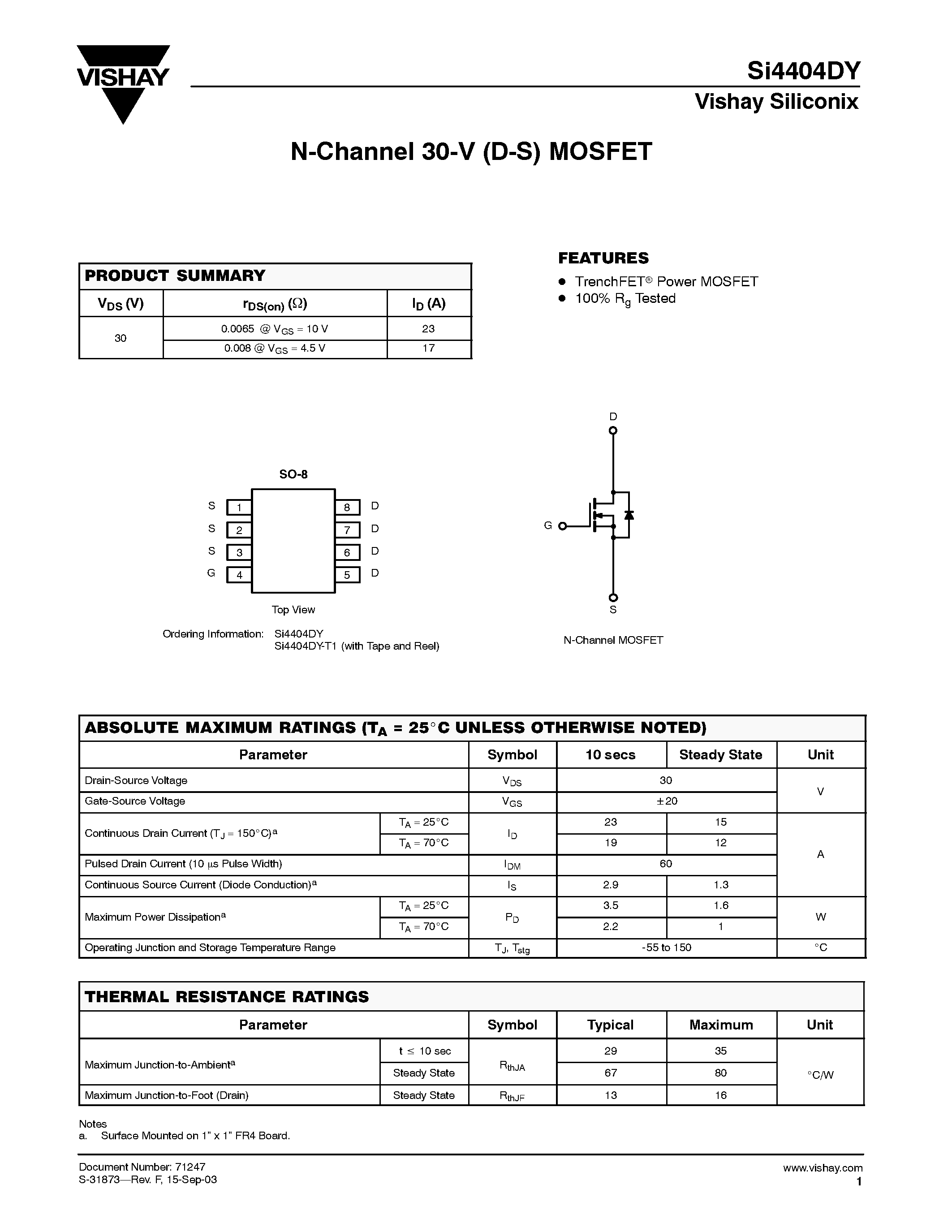 Даташит Si4404DY-T1 - N-Channel 30-V (D-S) MOSFET страница 1