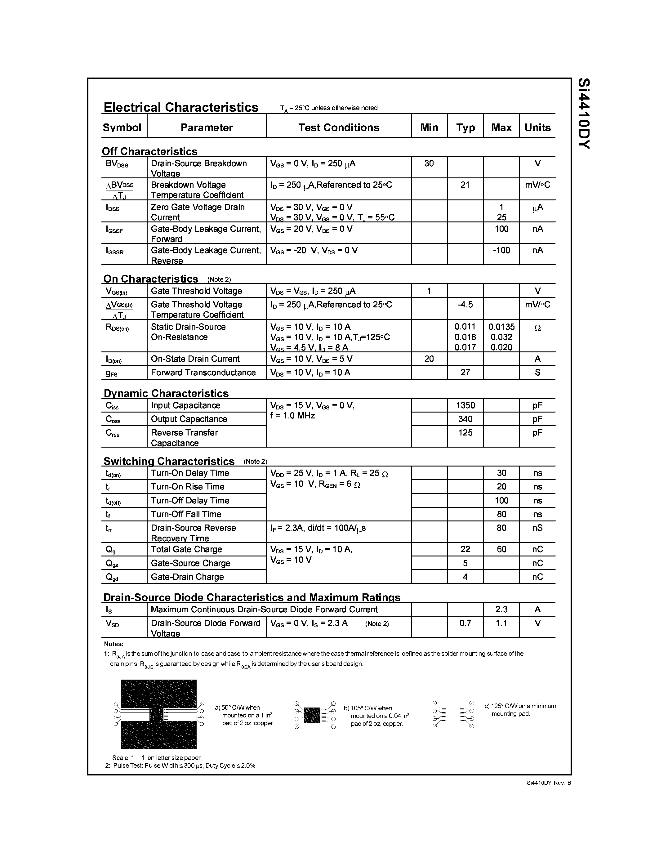 Datasheet SI4410DY page 2 Datasheet SI4410DY - Single N-Channel Logic Level PowerTrench MOSFET page 2