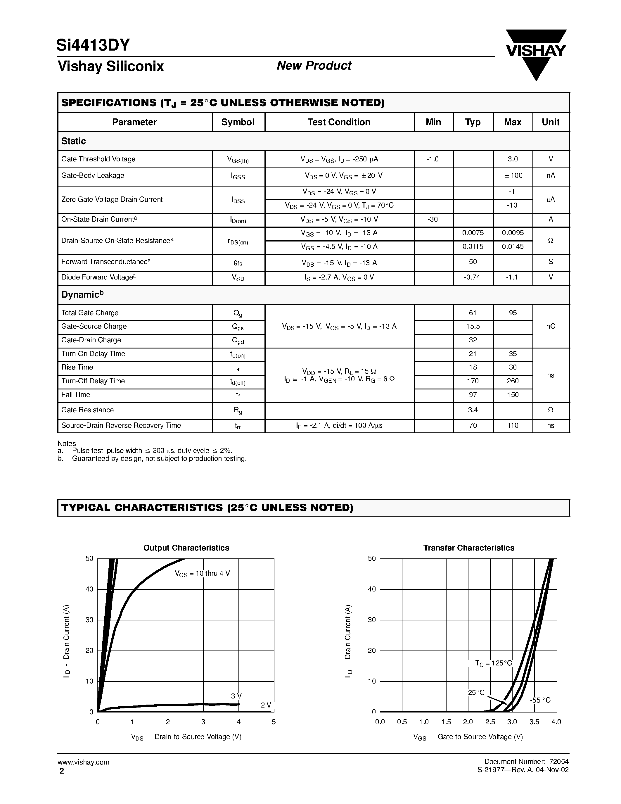 Datasheet SI4413DY - P-Channel 30-V (D-S) MOSFET page 2