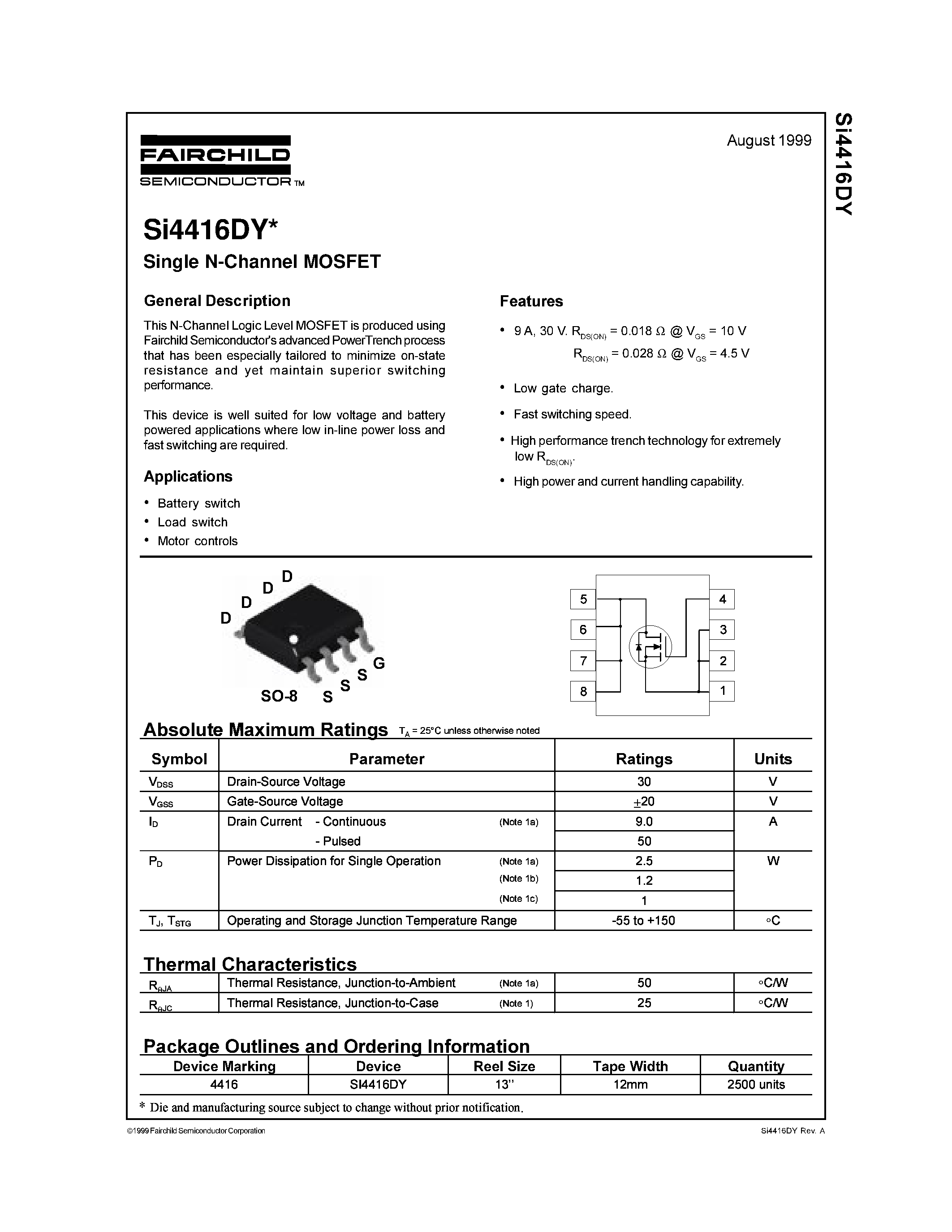 Datasheet SI4416DY - Single N-Channel MOSFET page 1