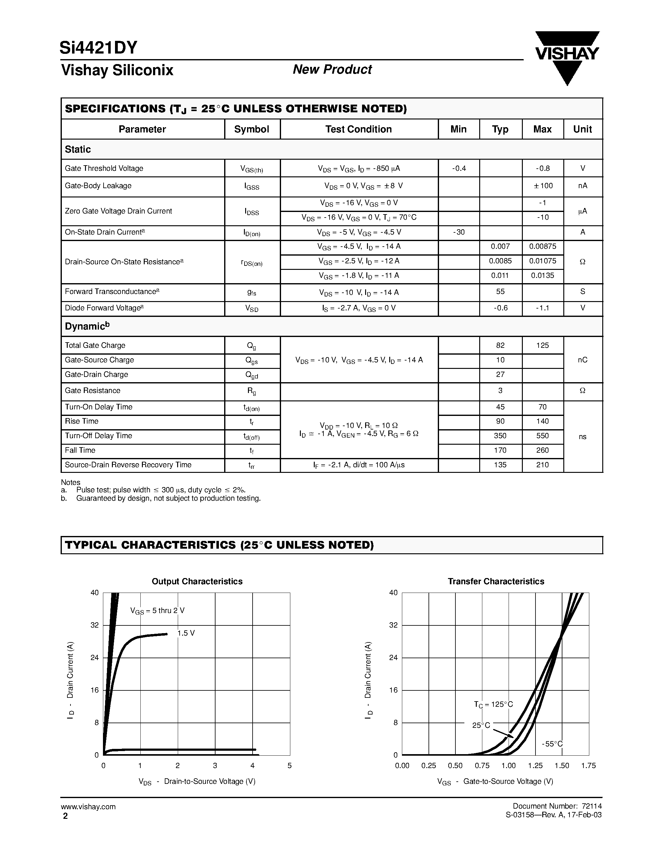 Даташит на микросхему SI4421DY страница 2 Даташит SI4421DY - P-Channel 20-V (D-S) MOSFET страница 2