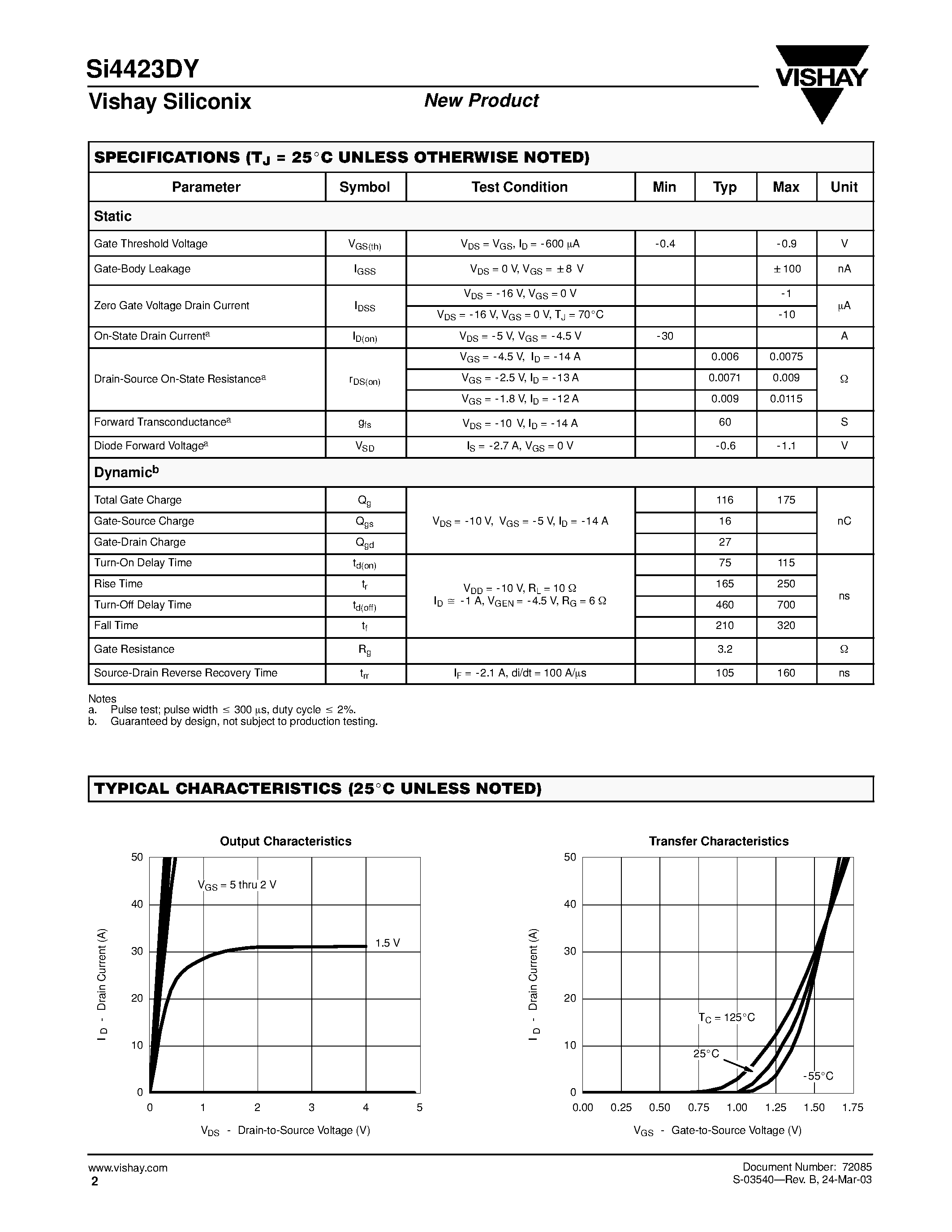 Даташит на микросхему SI4423DY страница 2 Даташит SI4423DY - P-Channel 20-V (D-S) MOSFET страница 2