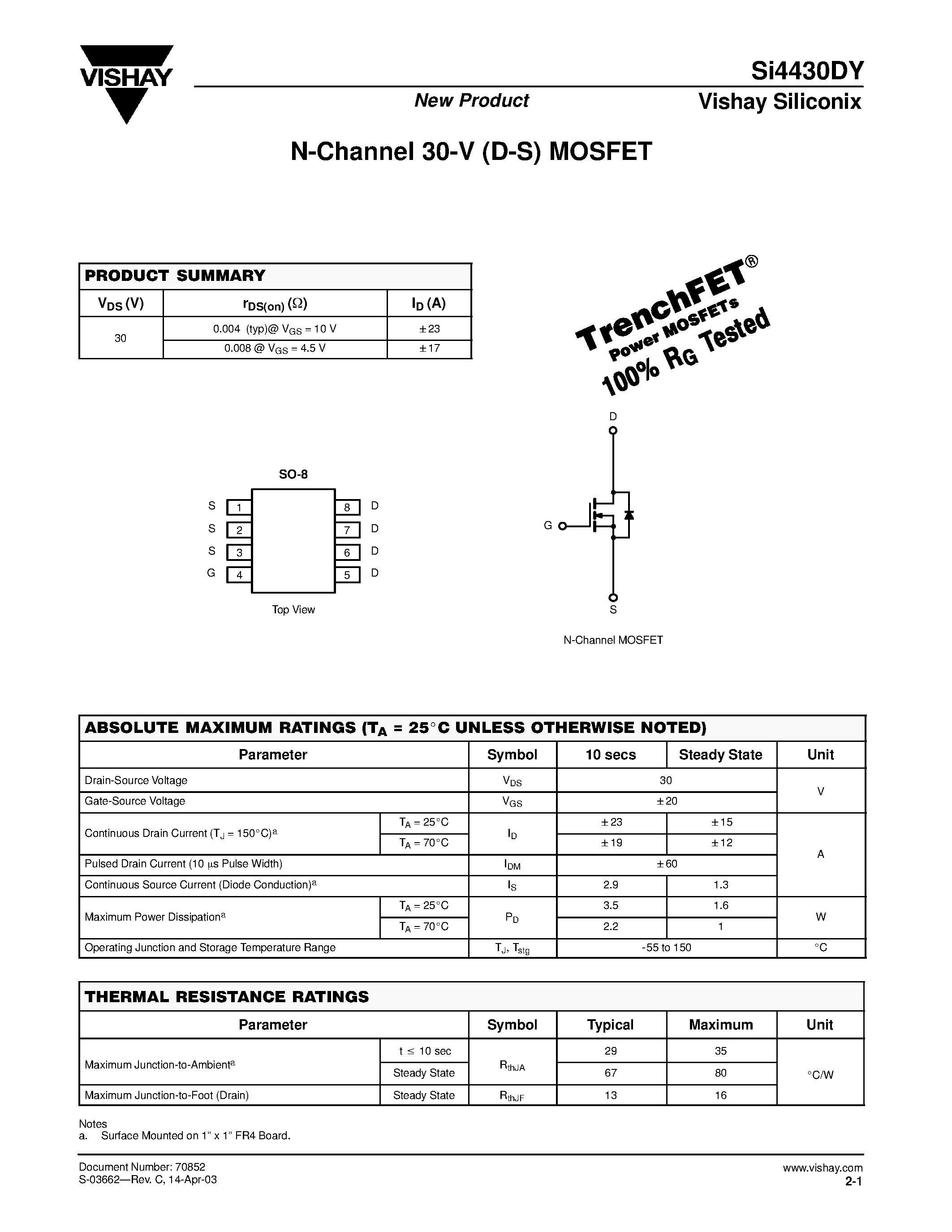 Даташит SI4430DY - N-Channel 30-V (D-S) MOSFET страница 1