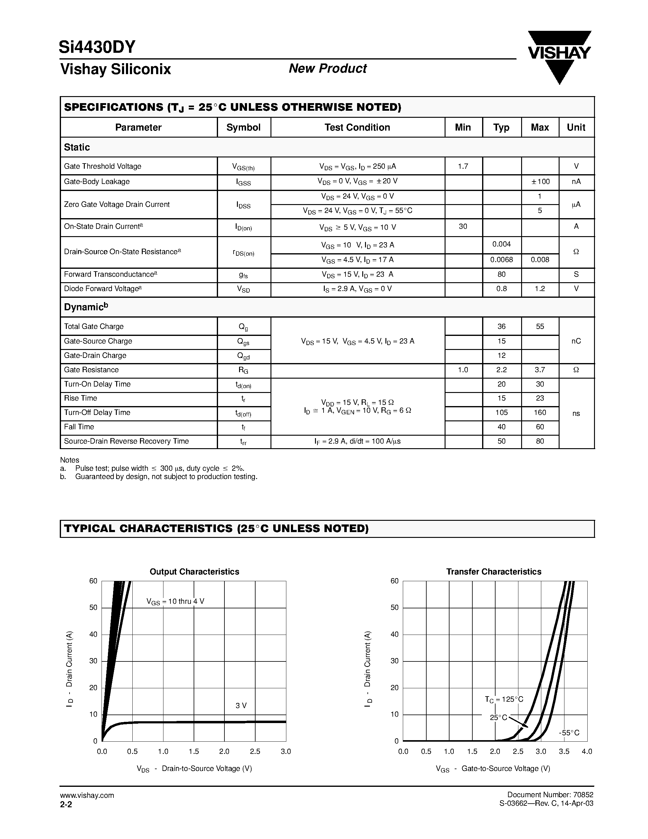 Даташит SI4430DY - N-Channel 30-V (D-S) MOSFET страница 2