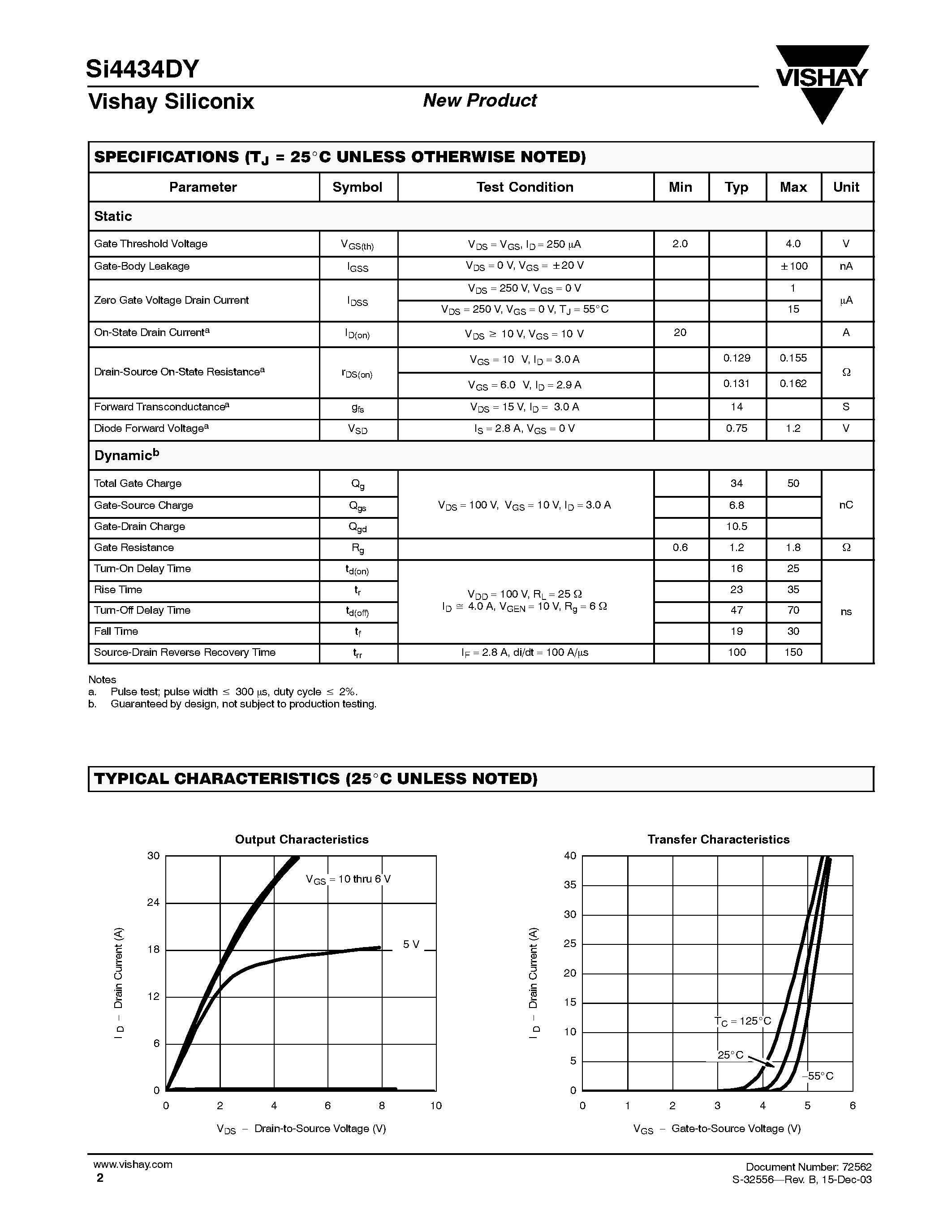 Даташит SI4434DY - N-Channel 250-V (D-S) MOSFET страница 2