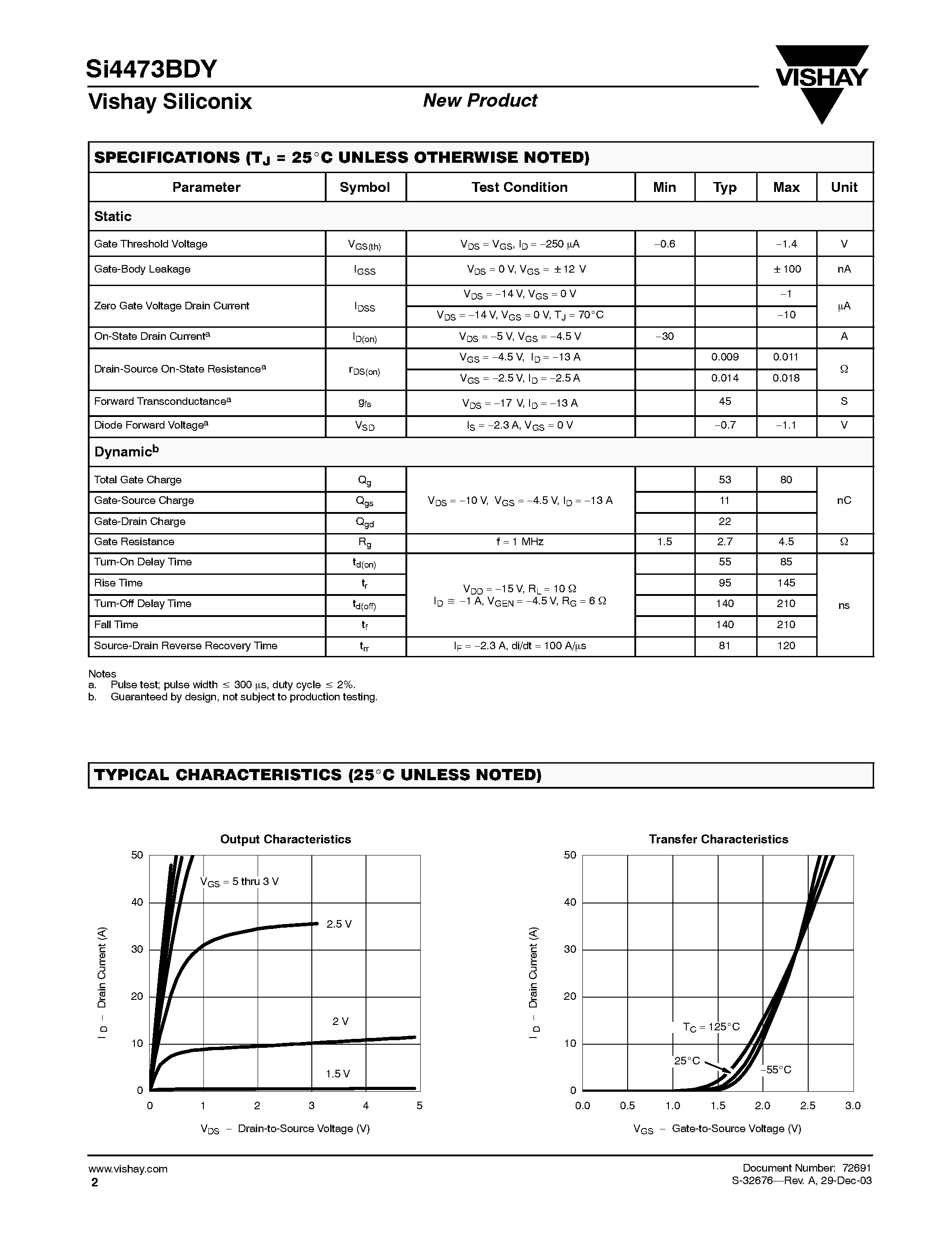 Datasheet SI4473BDY - P-Channel 14-V (D-S) MOSFET page 2