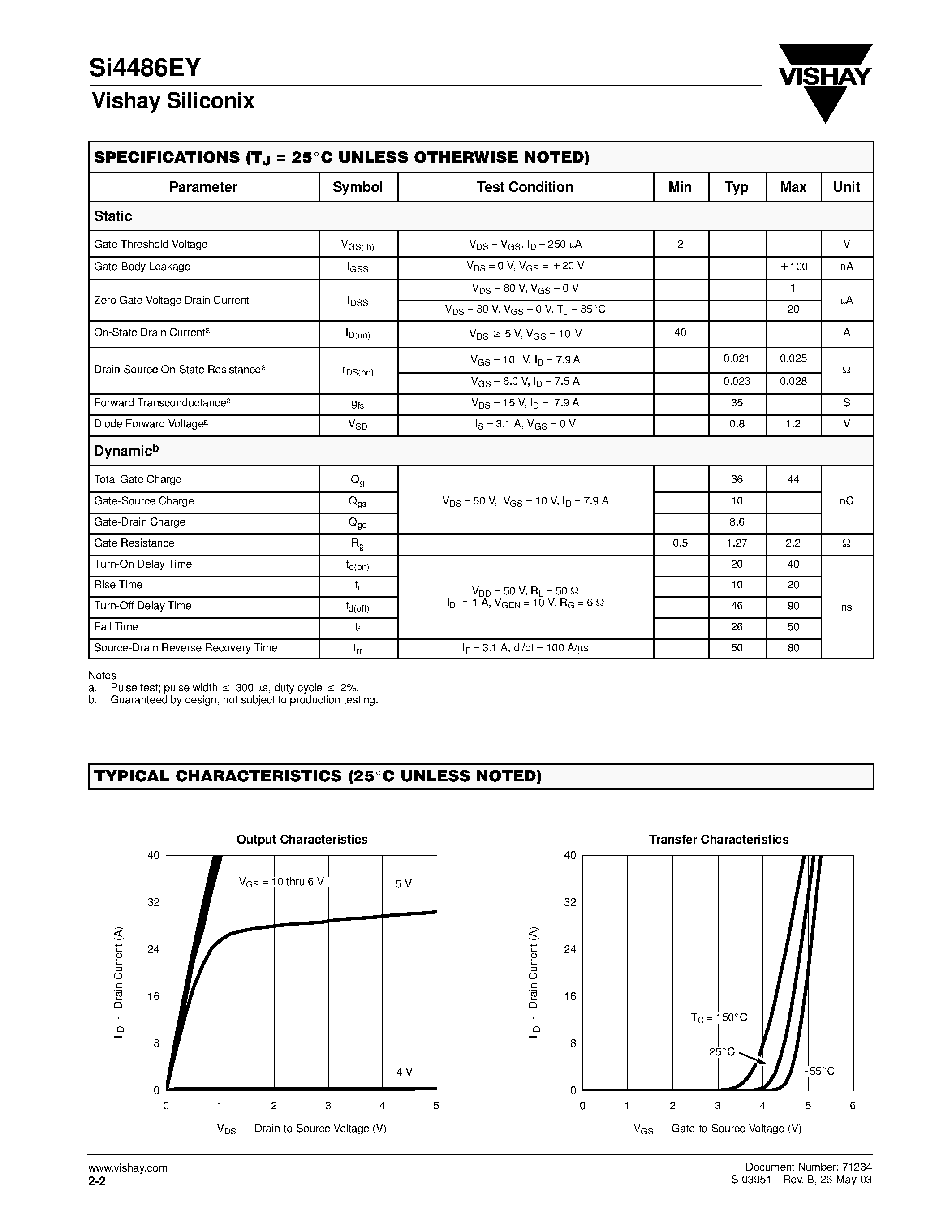 Даташит SI4486EY-T1 - N-Channel 100-V (D-S) MOSFET страница 2