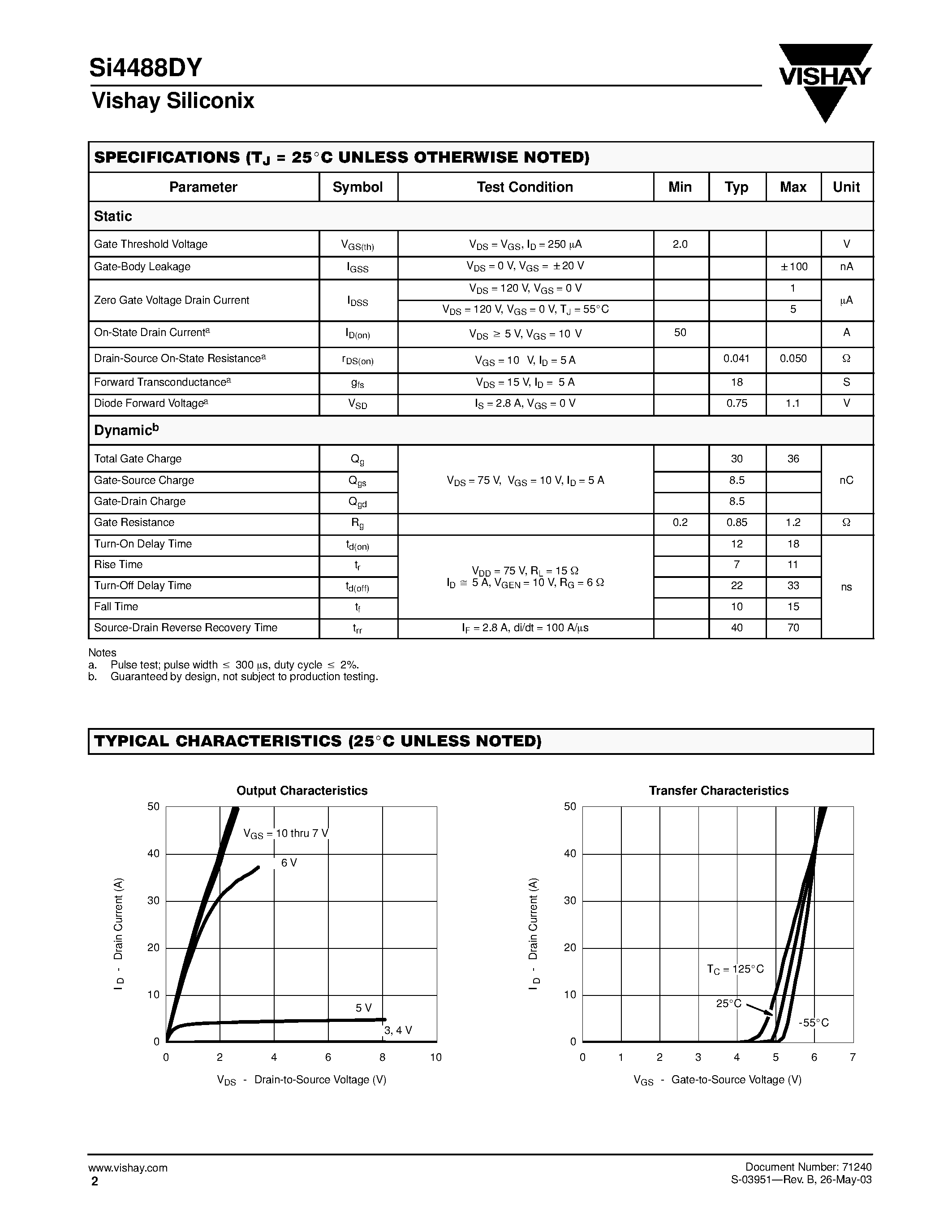 Даташит Si4488DY-T1 - N-Channel 150-V (D-S) MOSFET страница 2