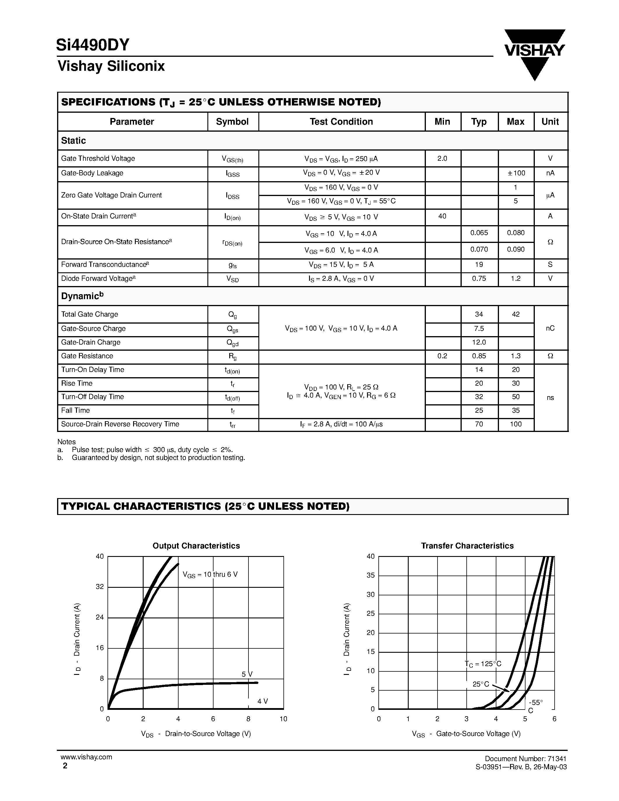 Даташит Si4490DY-T1 - N-Channel 200-V (D-S) MOSFET страница 2
