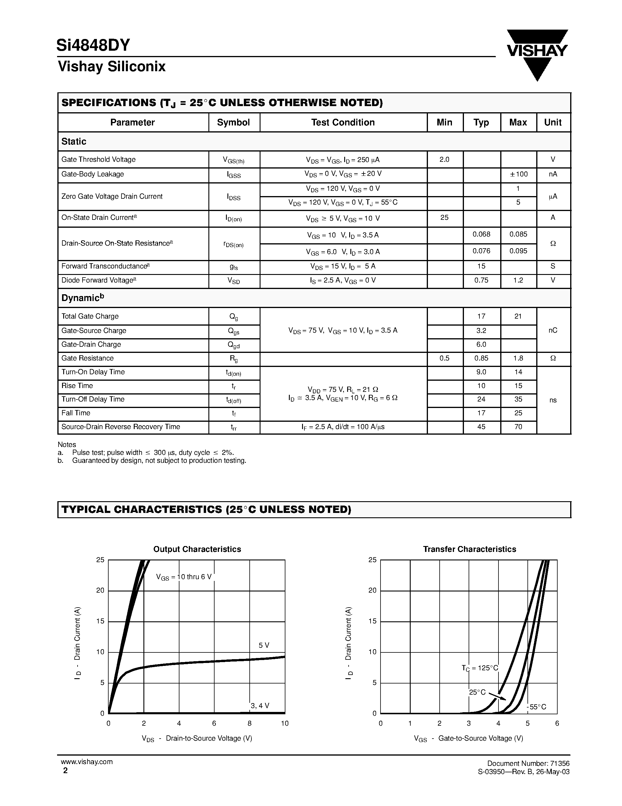 Даташит SI4848DY-T1 - N-Channel 150-V (D-S) MOSFET страница 2