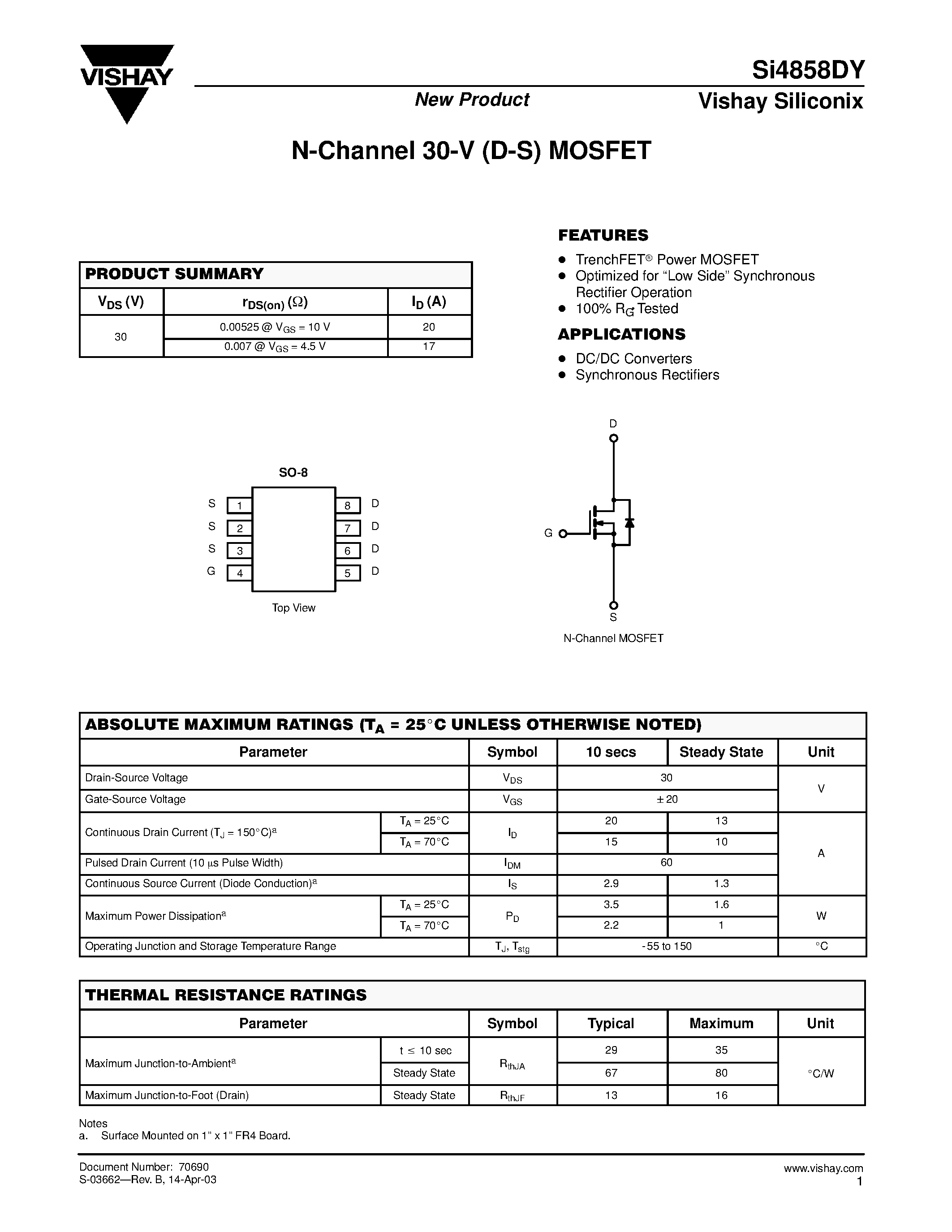 Datasheet SI4858DY - N-Channel 30-V (D-S) MOSFET page 1