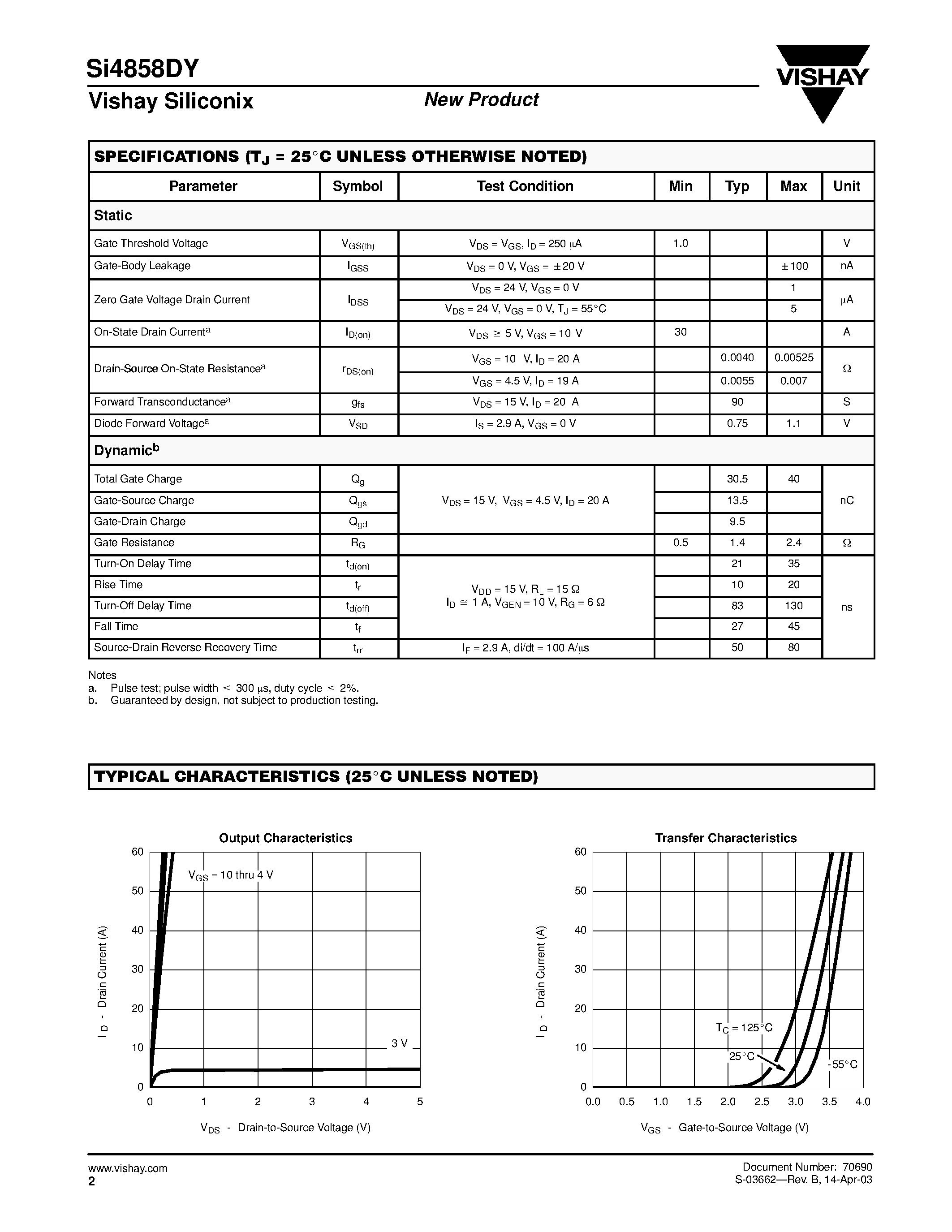 Datasheet SI4858DY - N-Channel 30-V (D-S) MOSFET page 2