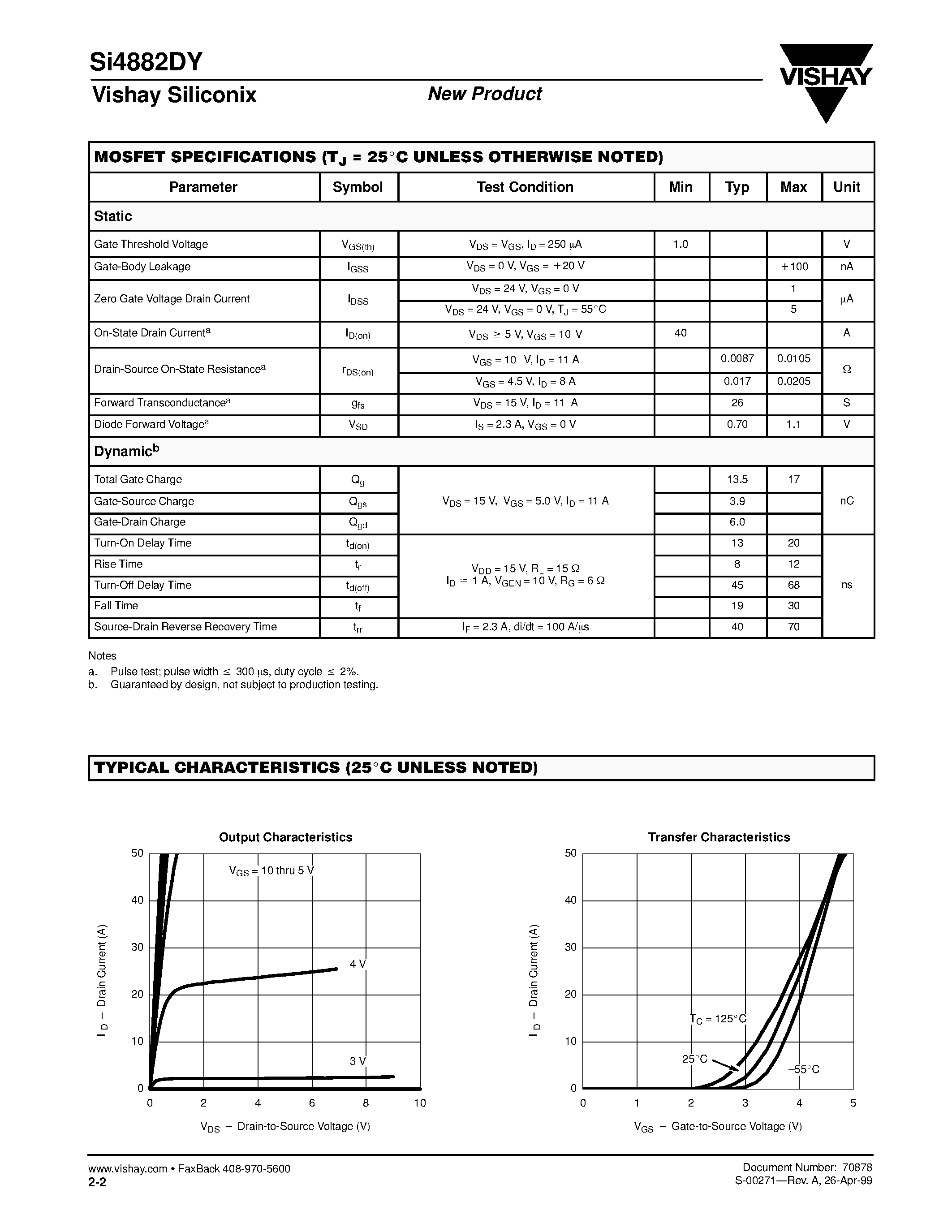 Datasheet SI4882DY - N-Channel Reduced Qg/ Fast Switching MOSFET page 2