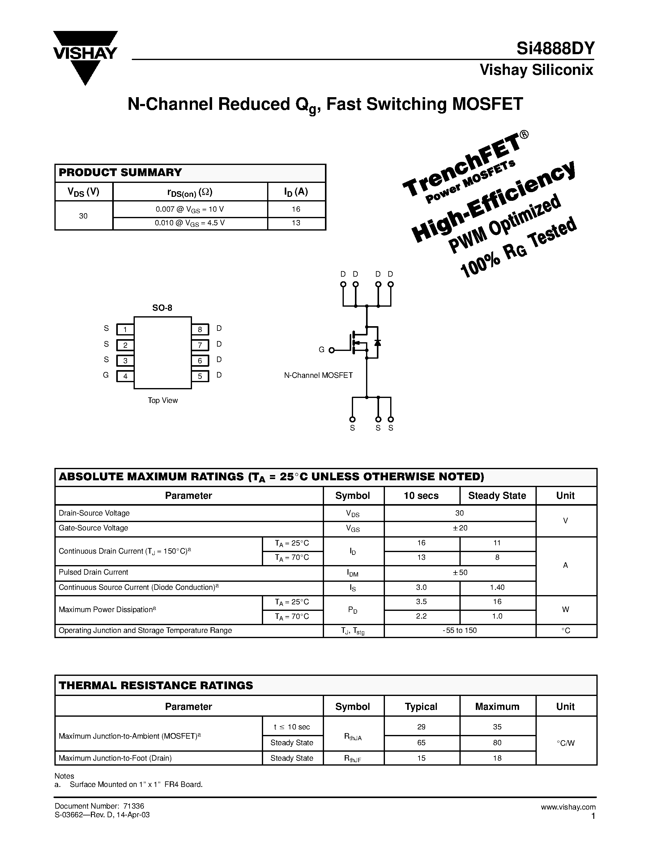 Datasheet Si4888DY - N-Channel Reduced Qg/ Fast Switching MOSFET page 1