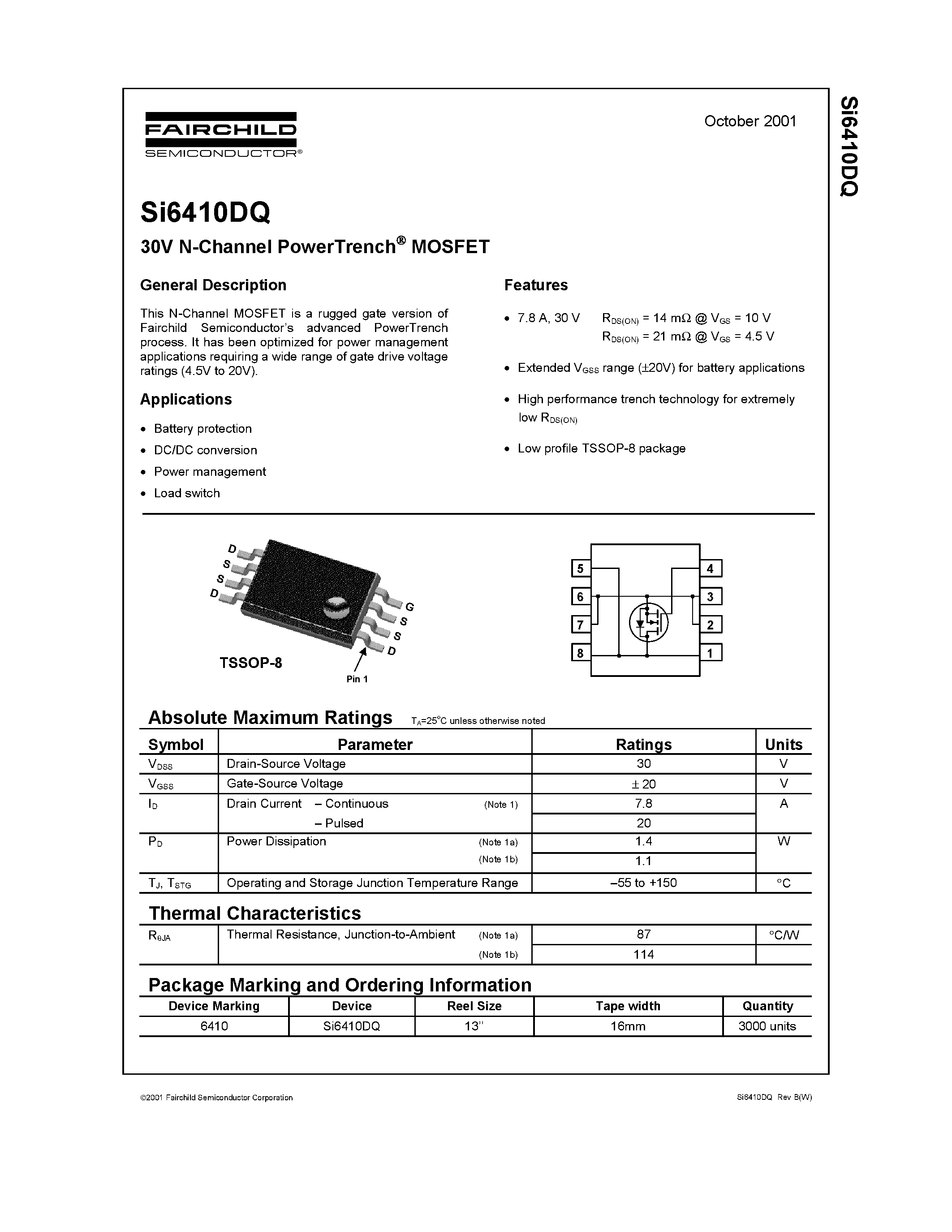 Datasheet SI6410DQ - 30V N-Channel PowerTrench MOSFET page 1