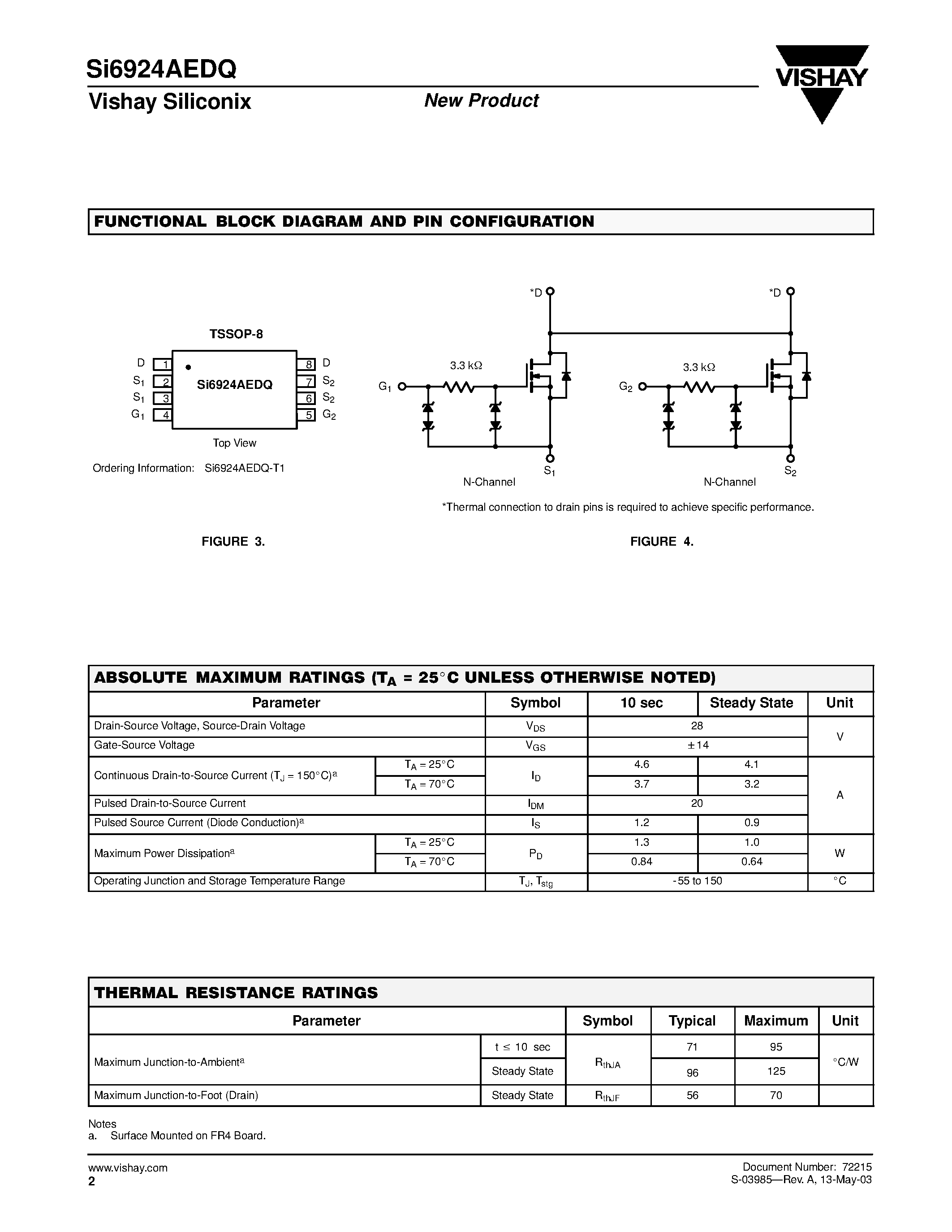 Даташит на микросхему SI6924AEDQ страница 2 Даташит SI6924AEDQ - N-Channel 2.5-V (G-S) Battery Switch/ ESD Protection страница 2