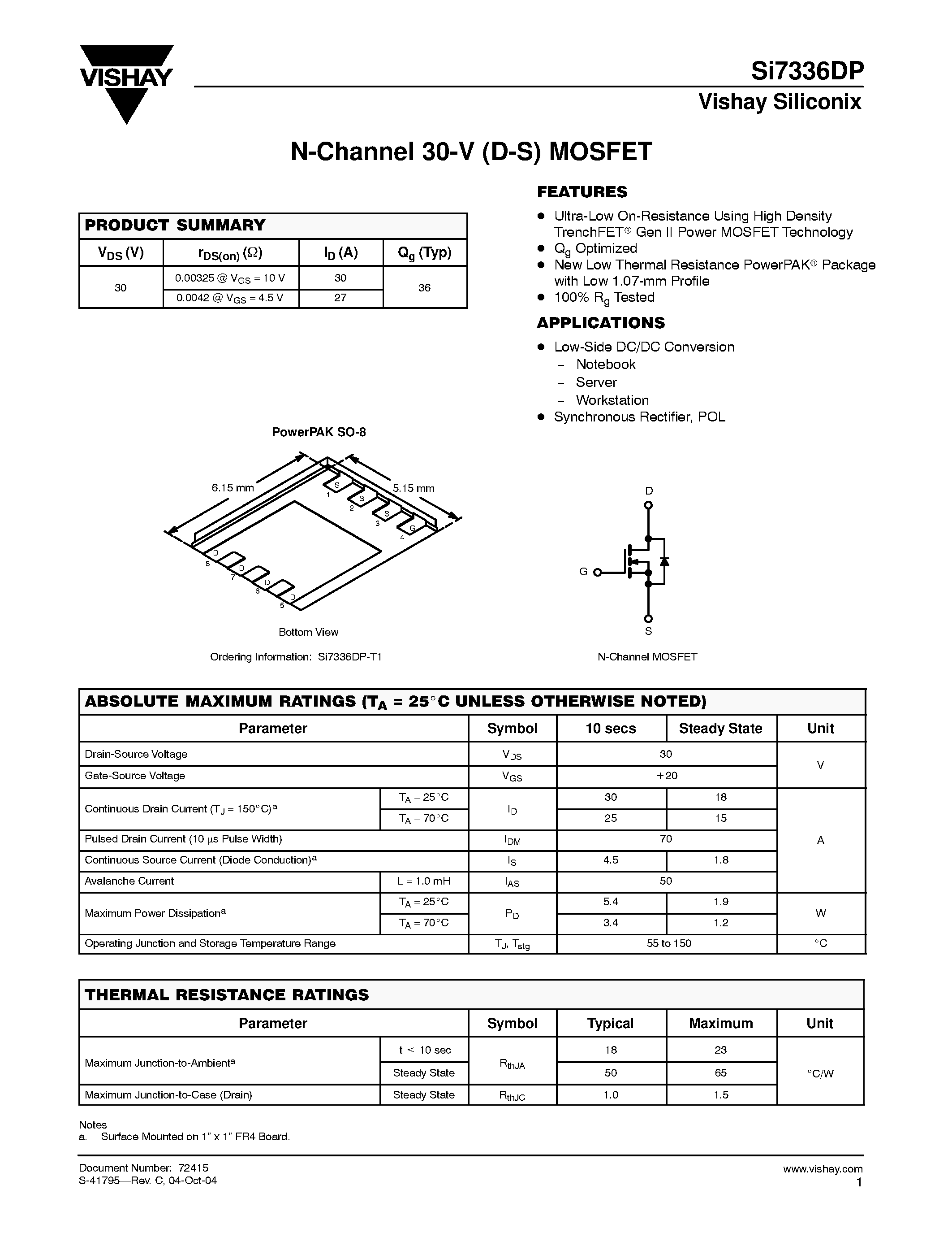 Даташит SI7336DP - N-Channel 30-V (D-S) MOSFET страница 1