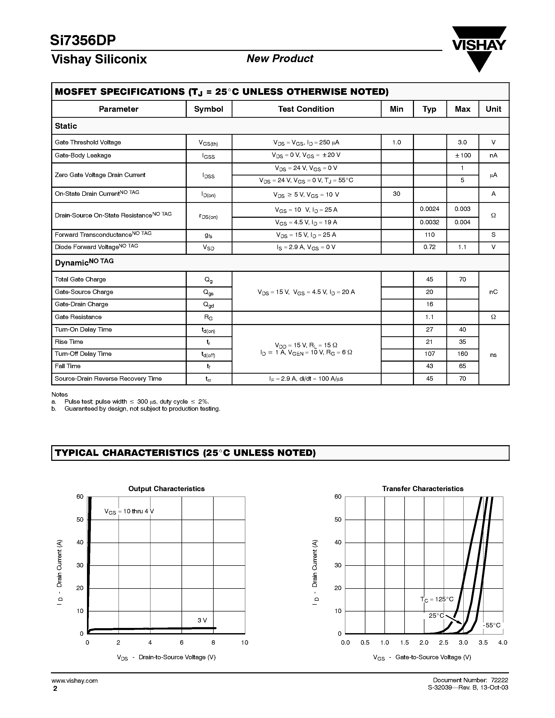 Даташит SI7356DP-T1 - N-Channel 30-V (D-S) MOSFET страница 2