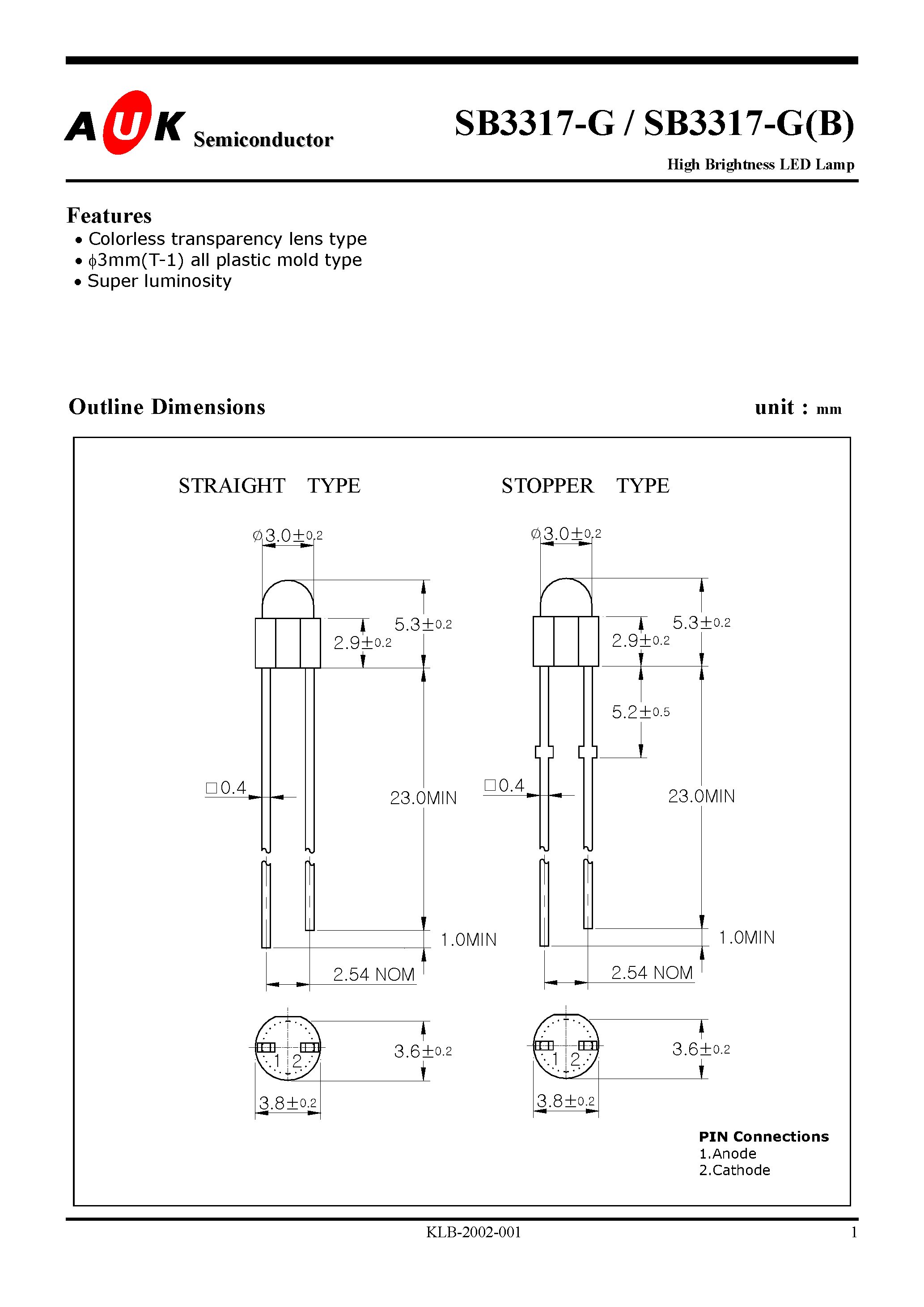 Даташит SB3317-G - High Brightness LED Lamp страница 1