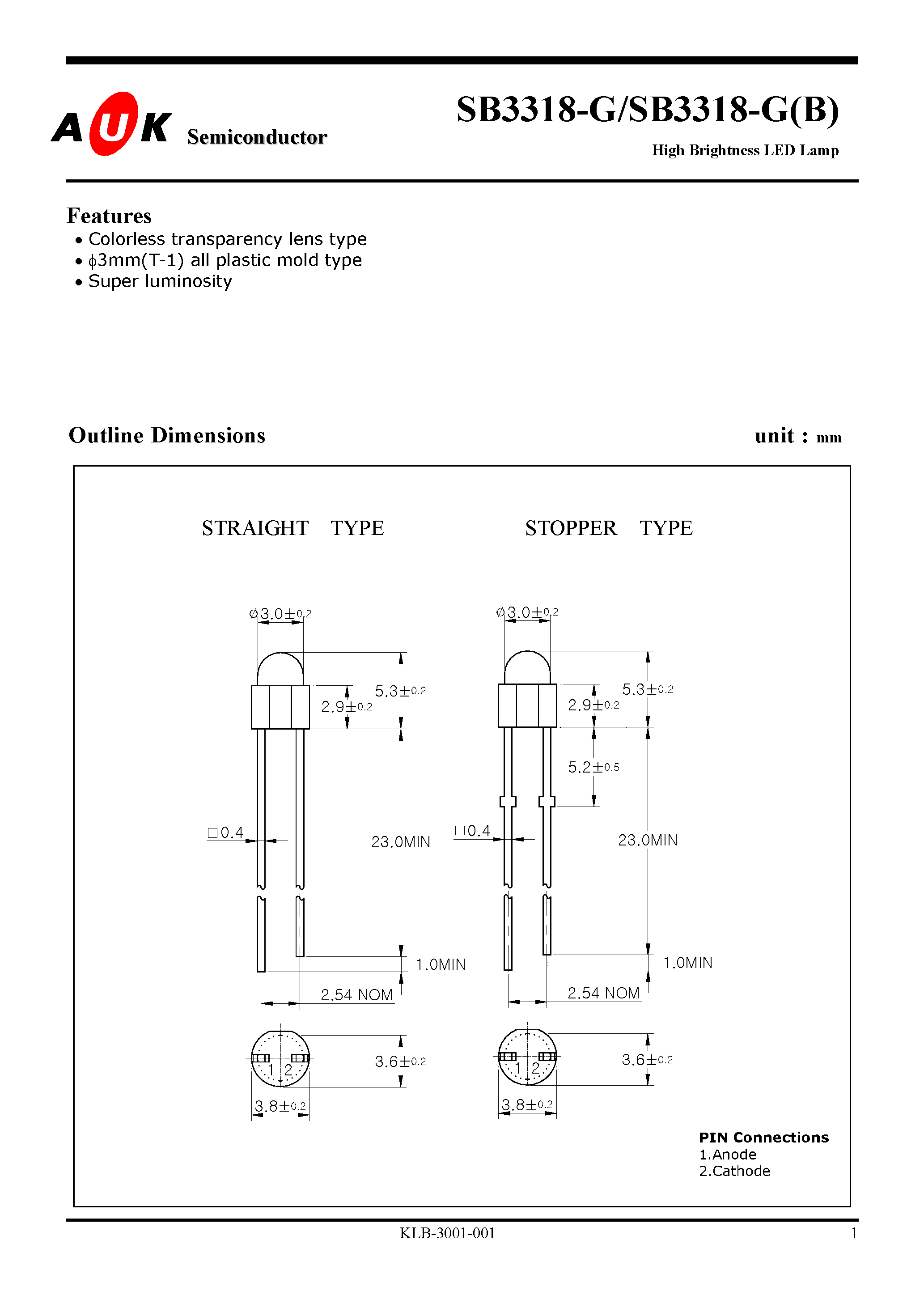 Даташит SB3318-G - High Brightness LED Lamp страница 1
