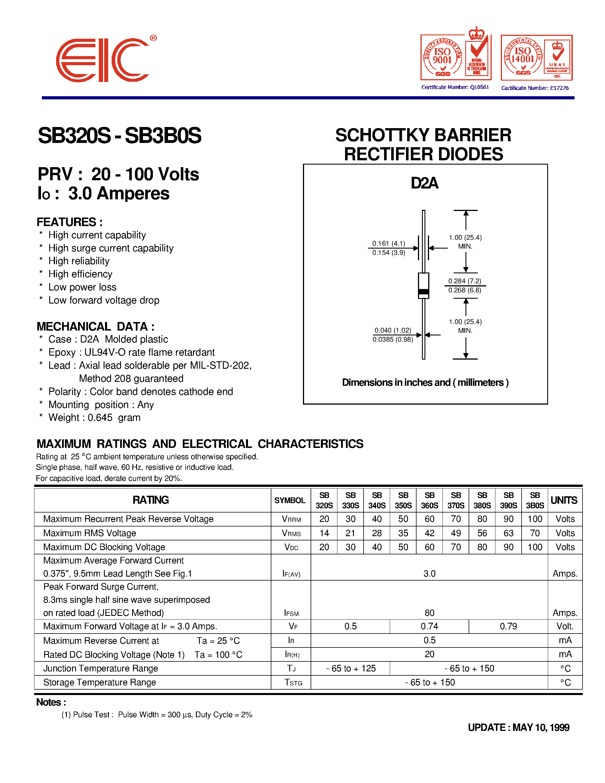 Даташит на микросхему SB340S страница 1 Даташит SB340S - SCHOTTKY BARRIER RECTIFIER DIODES страница 1