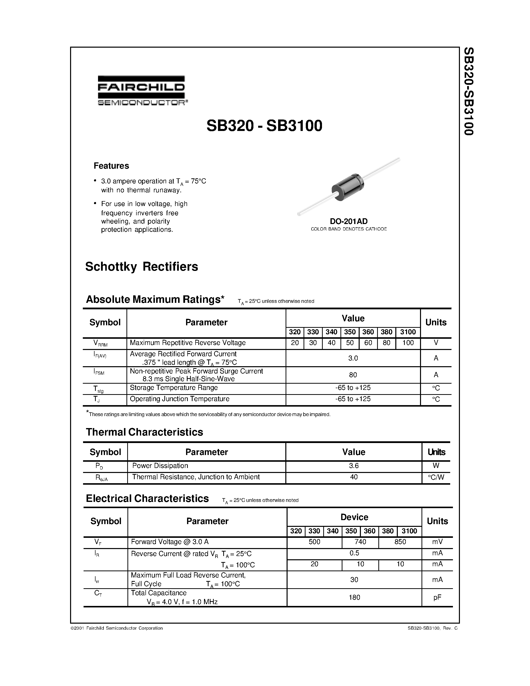 Datasheet SB350 page 1 Datasheet SB350 - Schottky Rectifiers page 1