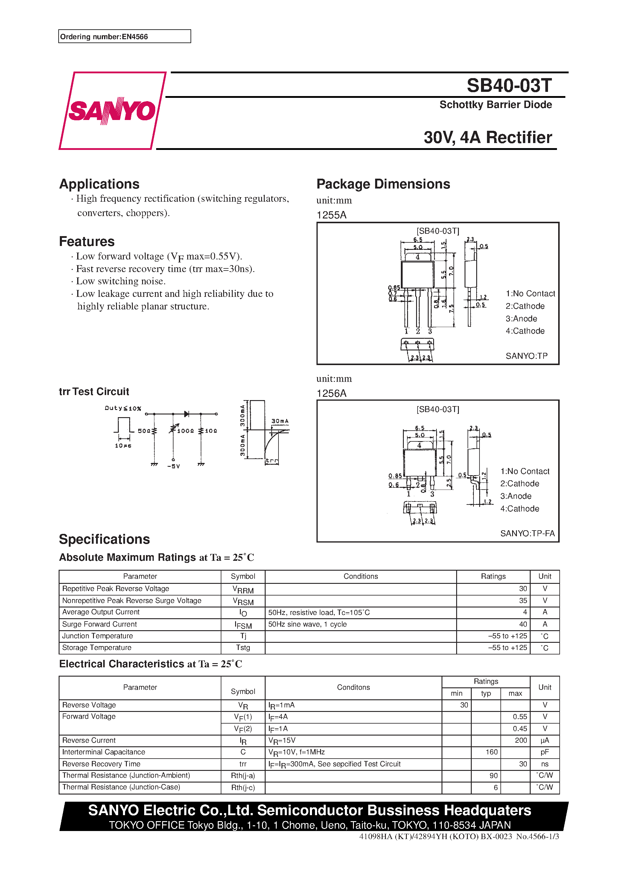 Datasheet SB40-03T - 30V/ 4A Rectifier page 1