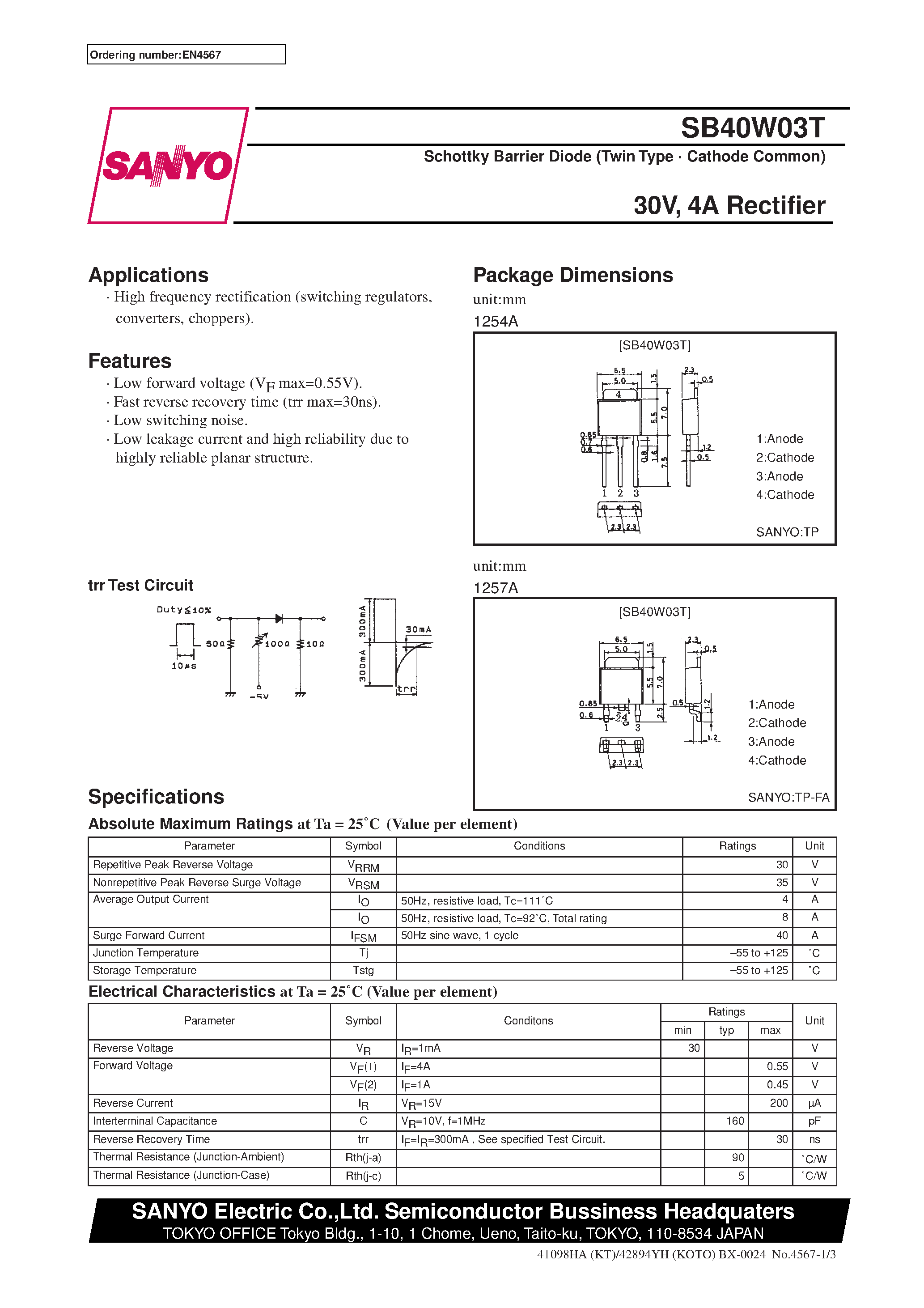 Datasheet SB40W03T - 30V/ 4A Rectifier page 1