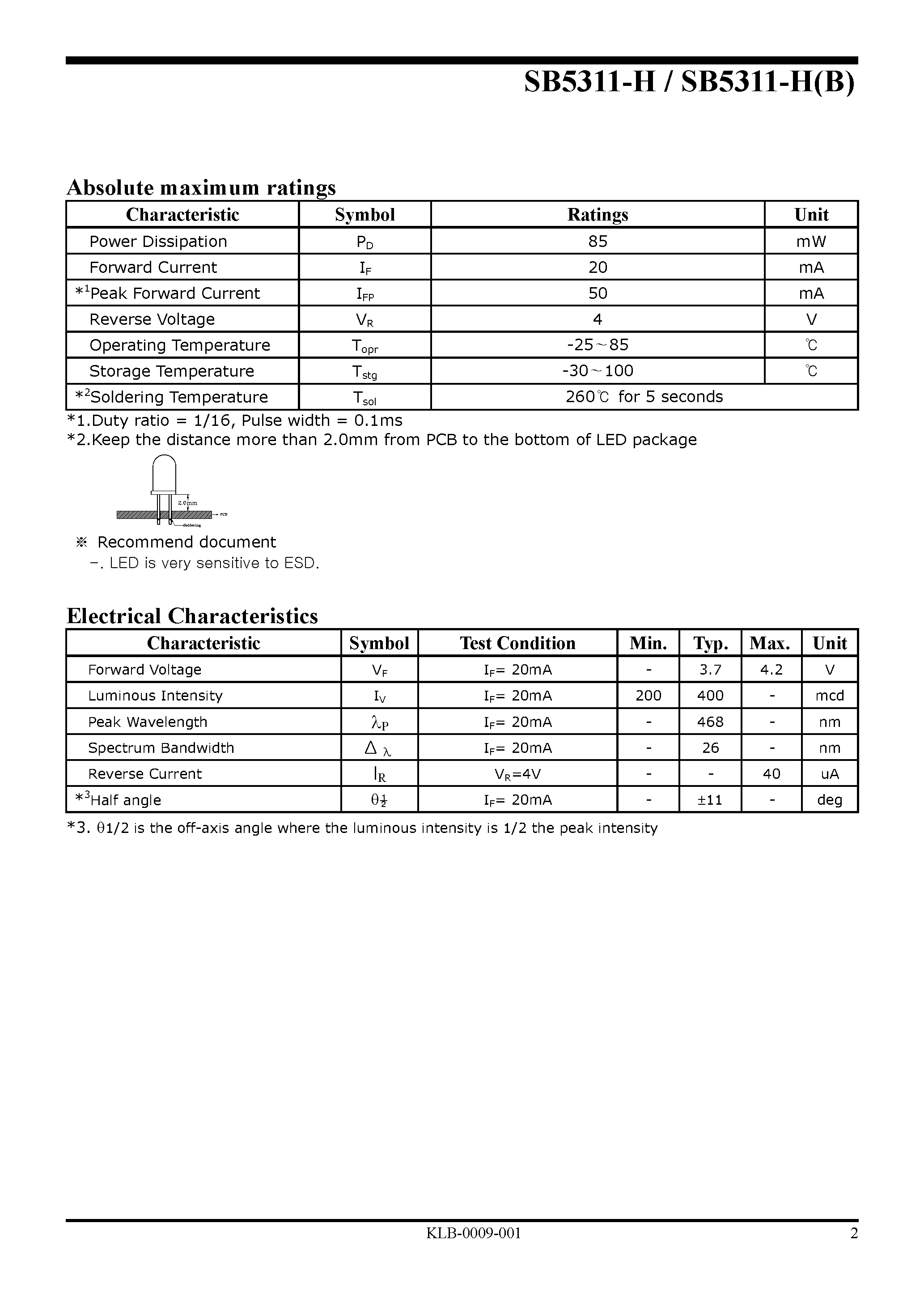 Даташит SB5311-H(B) - High Brightness LED Lamp страница 2