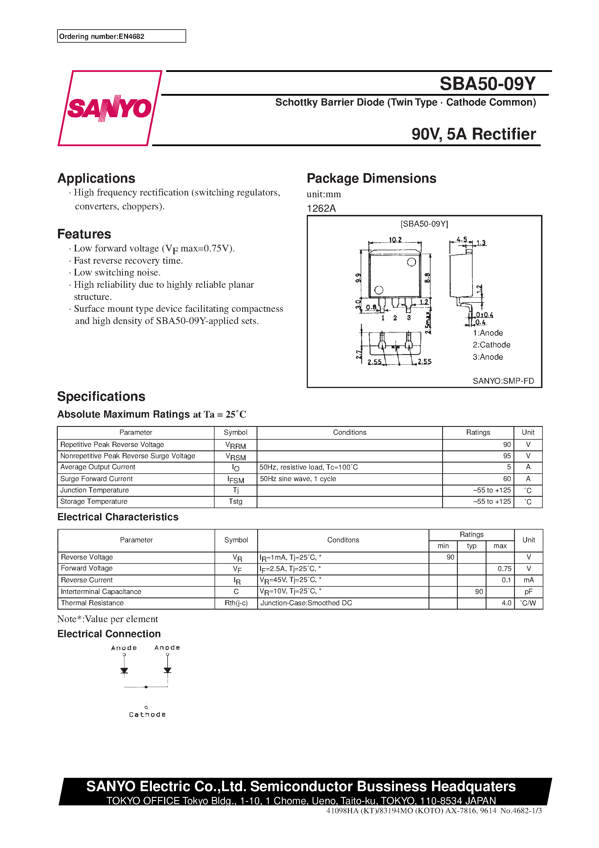 Datasheet SBA50-09Y - 90V/ 5A Rectifier page 1