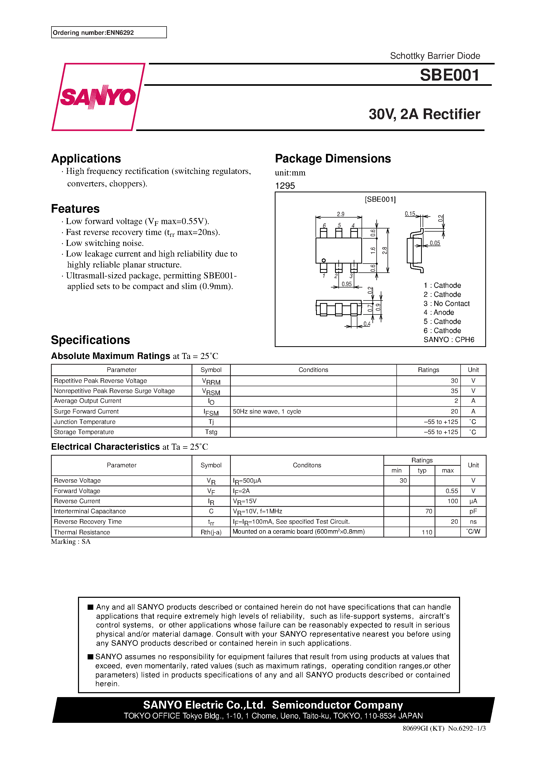 Datasheet SBE001 page 1 Datasheet SBE001 - 30V/ 2A Rectifier page 1