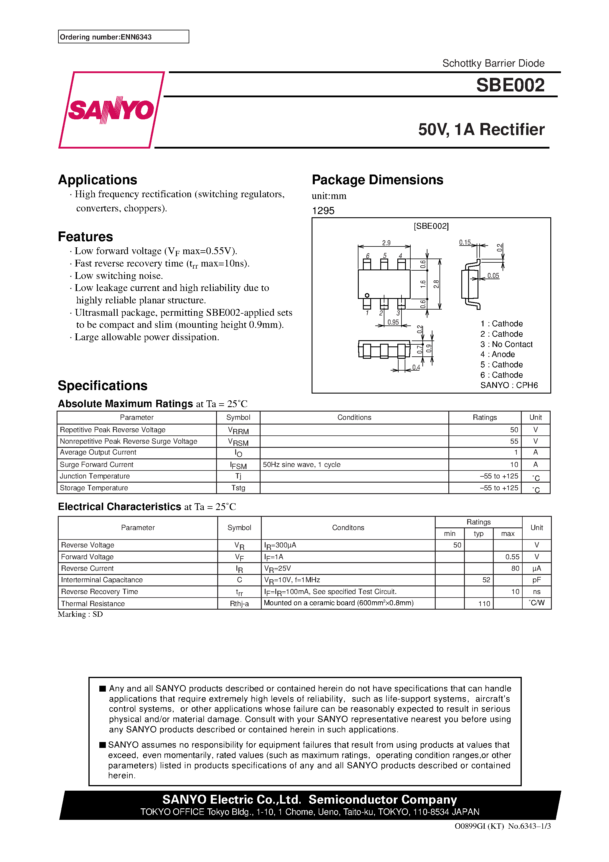 Datasheet SBE002 - 50V/ 1A Rectifier page 1