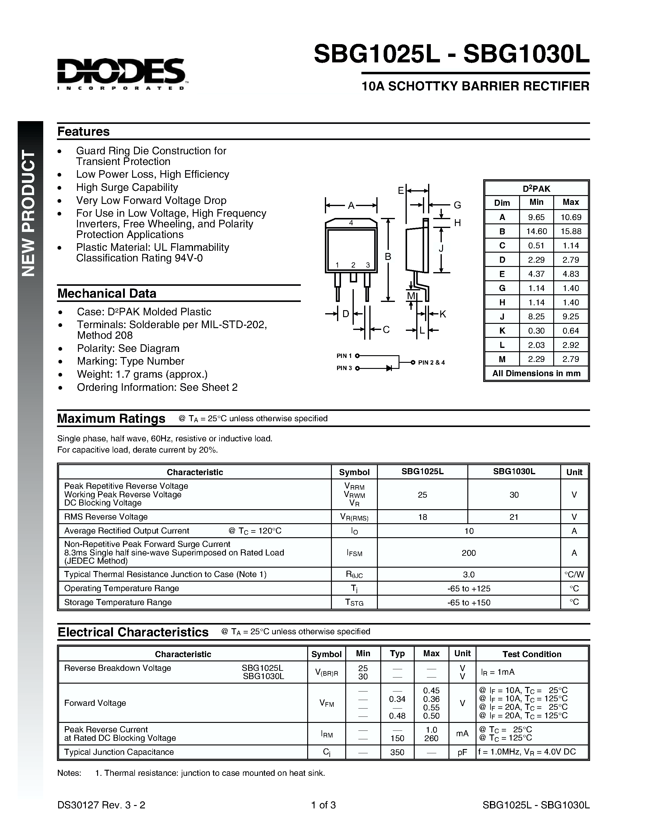 Datasheet SBG1030L-T - 10A SCHOTTKY BARRIER RECTIFIER page 1
